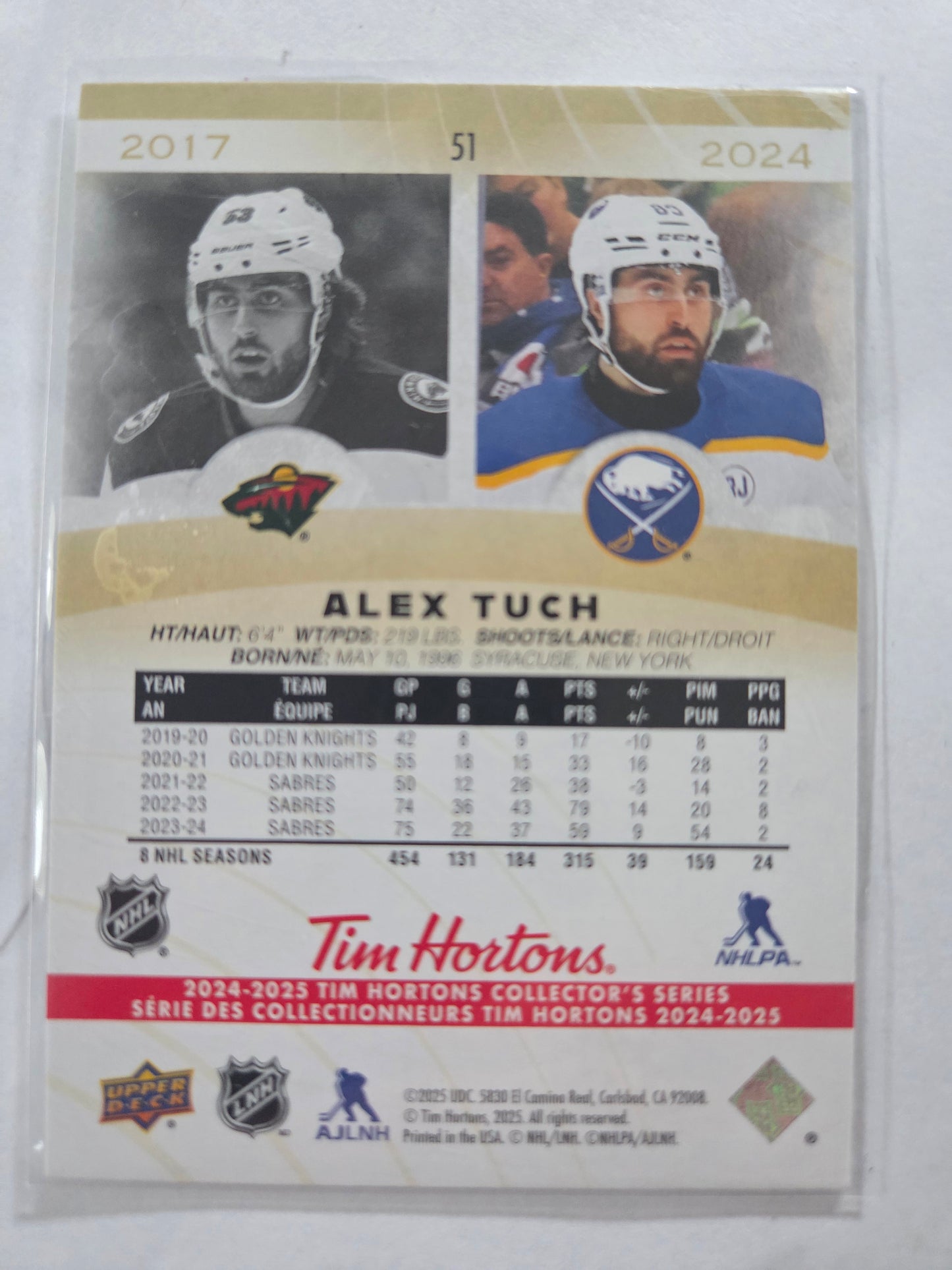 Alex Tuch Tim Hortons Upper Deck #51 [Buffalo Sabres]