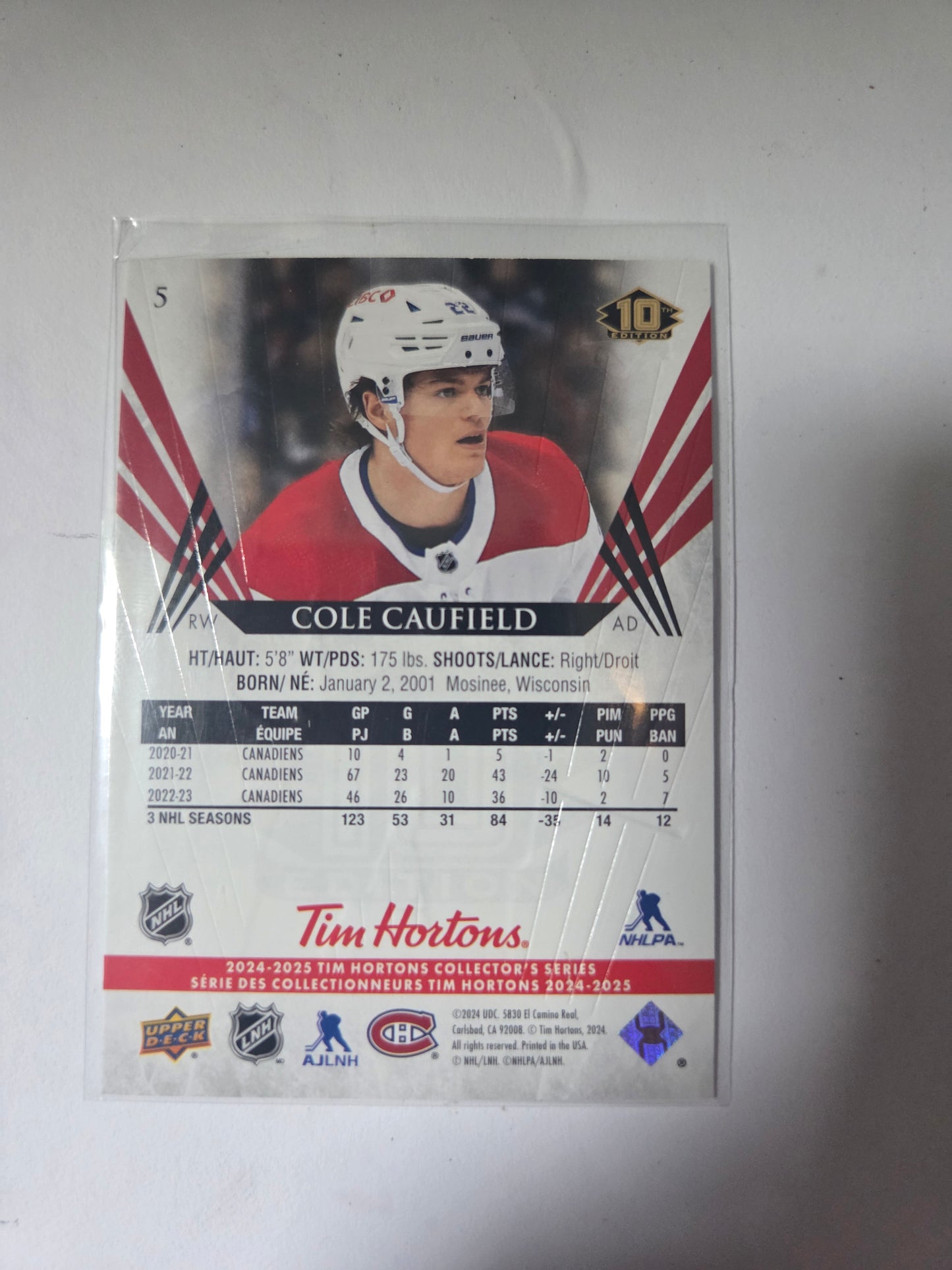 Cole Caufield Upper Deck 10th Edition #5 [Montreal Canadians]