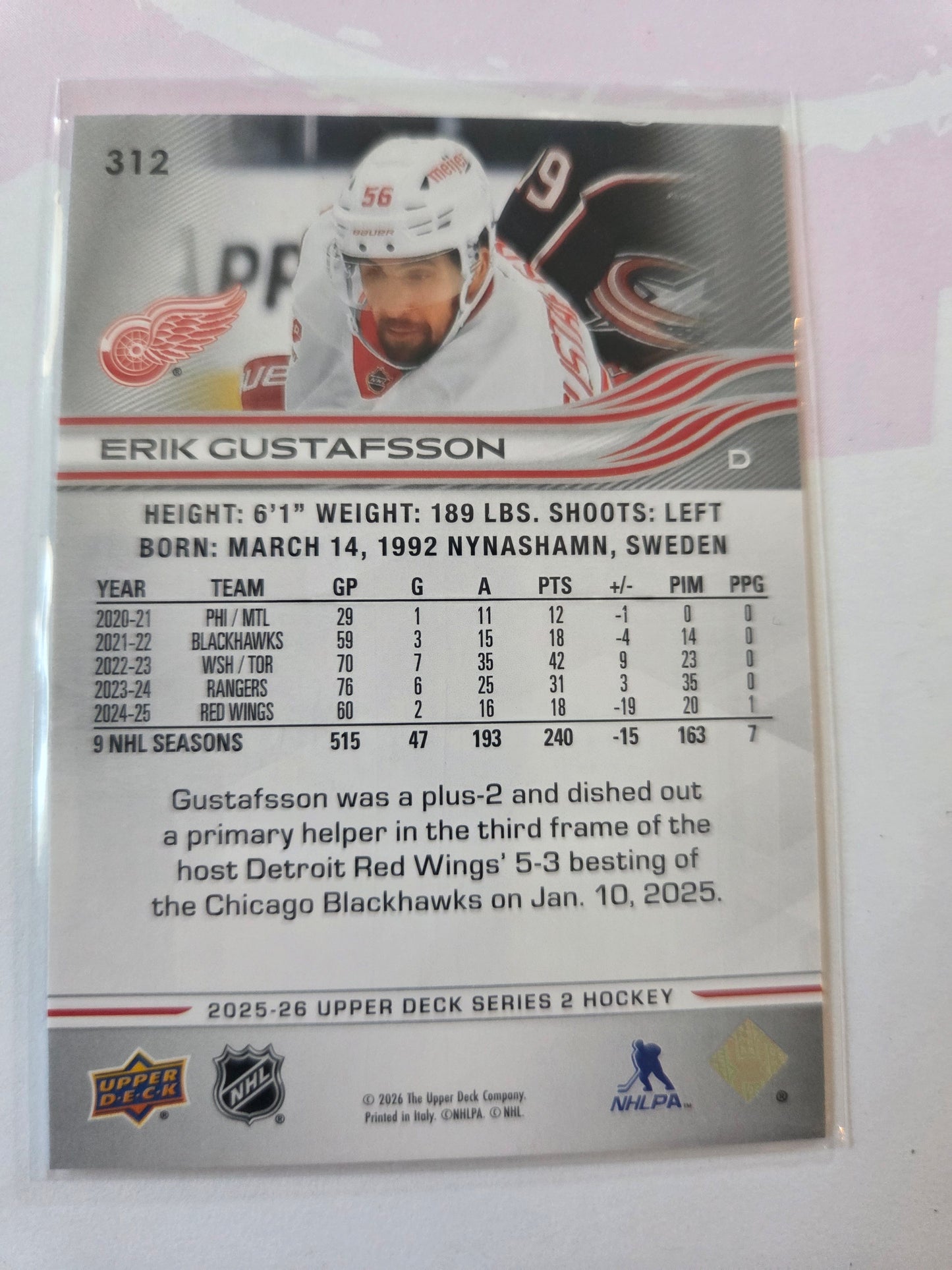 Erik Gustafsson Upper Deck Series 2 #312 [Detroit Red Wings]