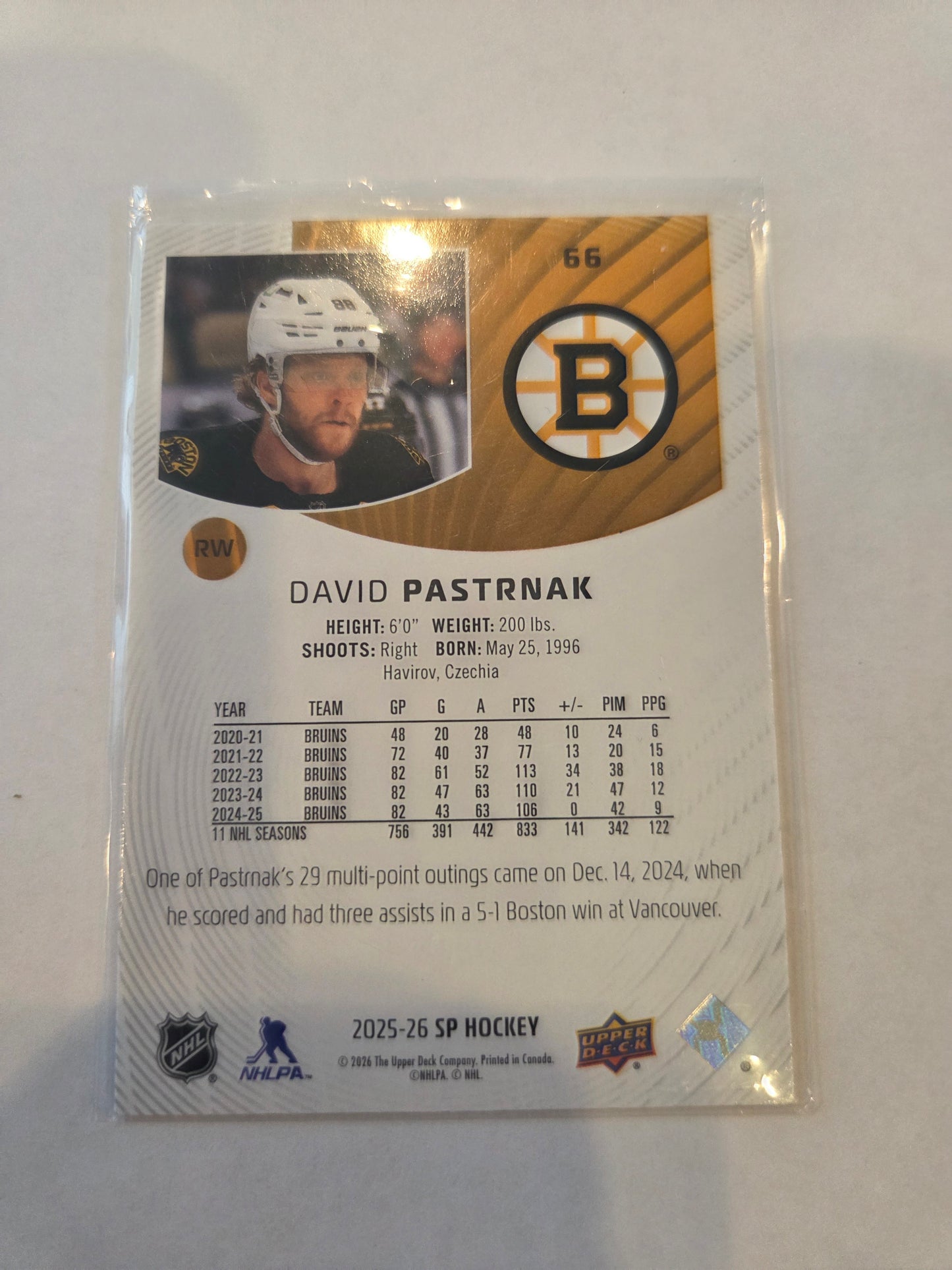 David Pastrnak 25/26 SP HOCKEY #66 [Boston Bruins]