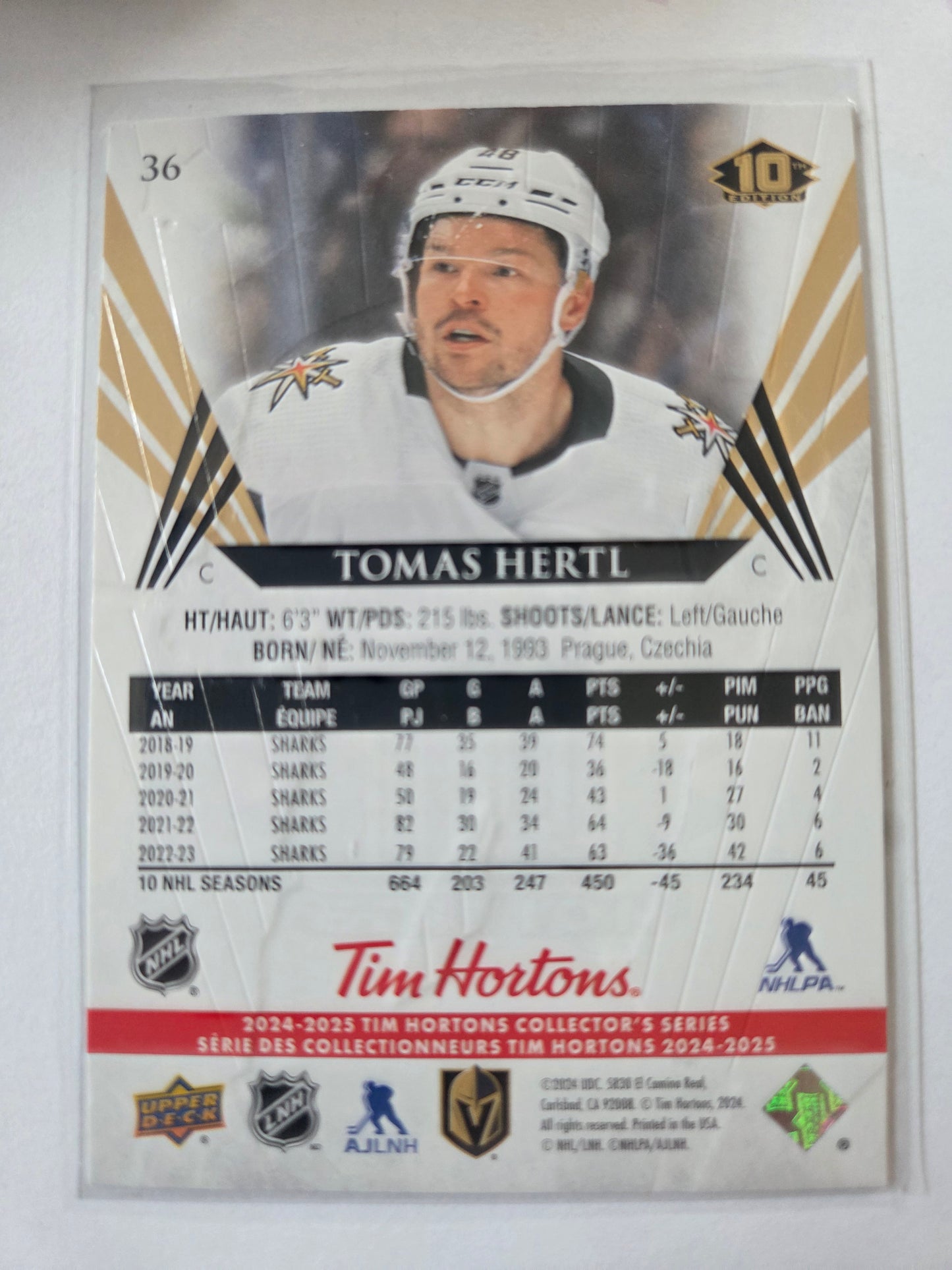 Tomas Hertl Upper Deck 10th Edition #36 [Las Vegas Golden Knights]