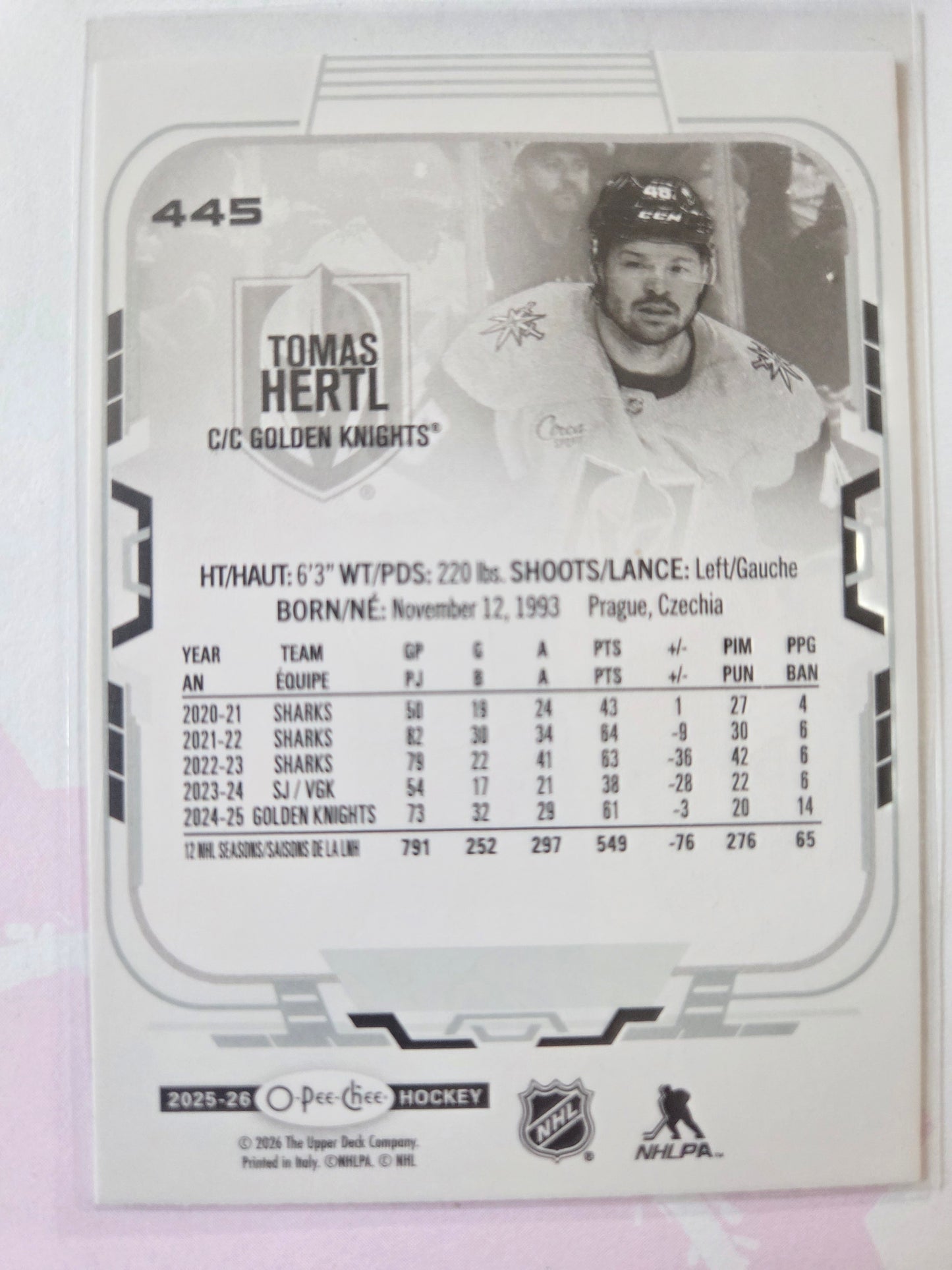 Tomas Hertl O-Pee-Chee Hockey #445 [Las Vegas Golden Knights]