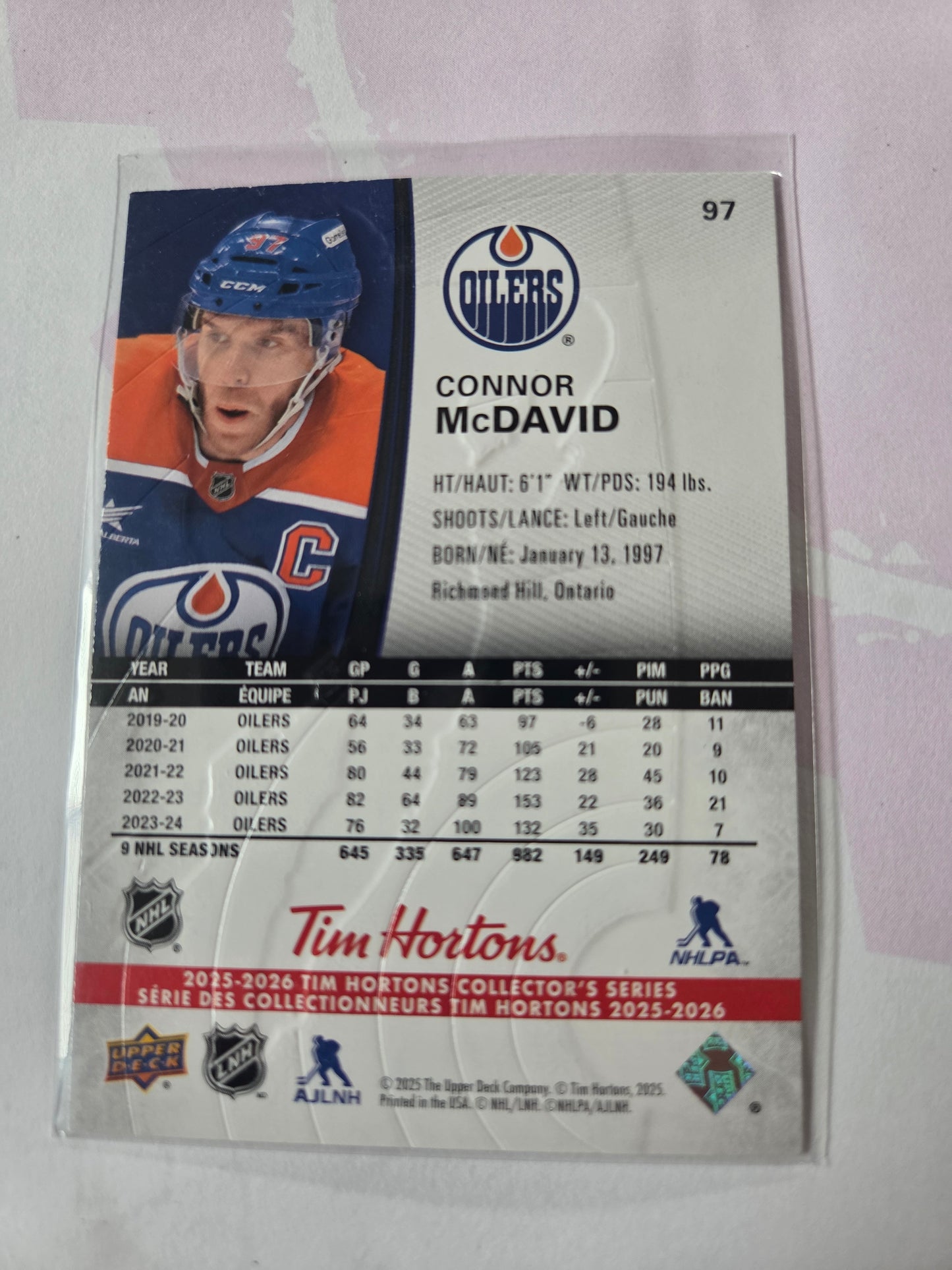 Connor McDavid Tim Hortons Upper Deck #97 [Edmonton Oilers]