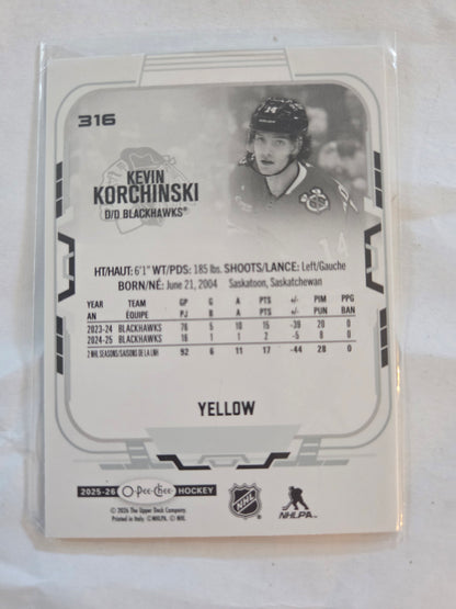 Kevin Korchinski Yellow O-Pee-Chee Hockey #316 [Chicago Blackhawks]
