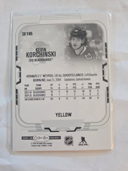 Kevin Korchinski Yellow O-Pee-Chee Hockey #316 [Chicago Blackhawks]