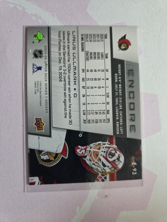 Linus Ullmark Upper Deck Series 1 Hockey Encore [Ottawa Senators]