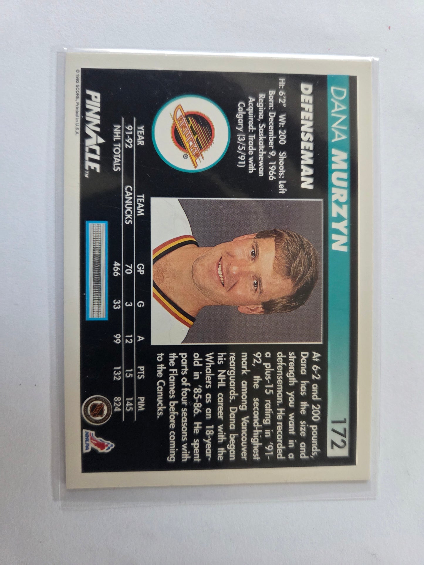 Dana Murzyn Pinnacle #172 [Vancouver Canucks]