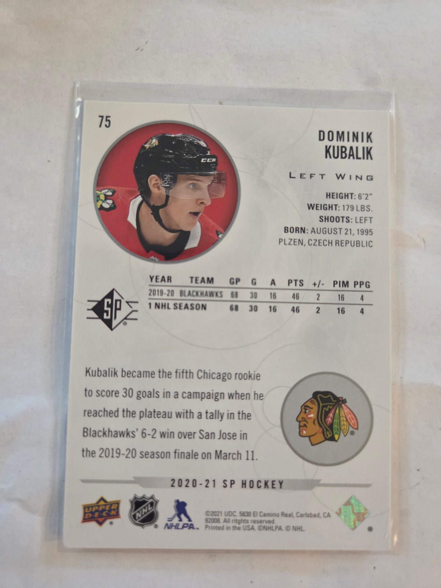 Dominik Kubalik SP Hockey #75 [Chicago Blackhawks]