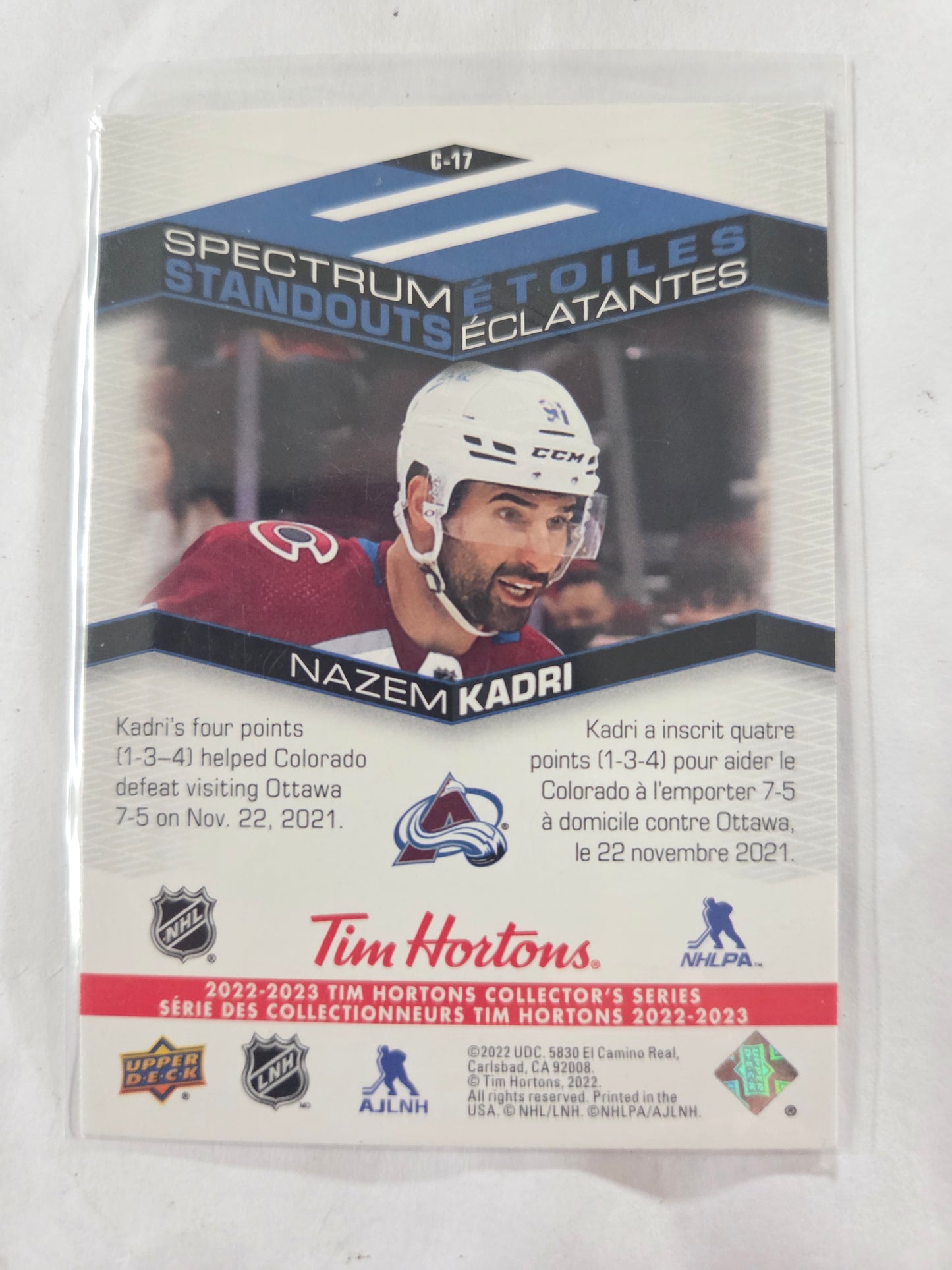 Nazem Kadri Upper Deck Spectrum Standouts [Colorado Avalanche]