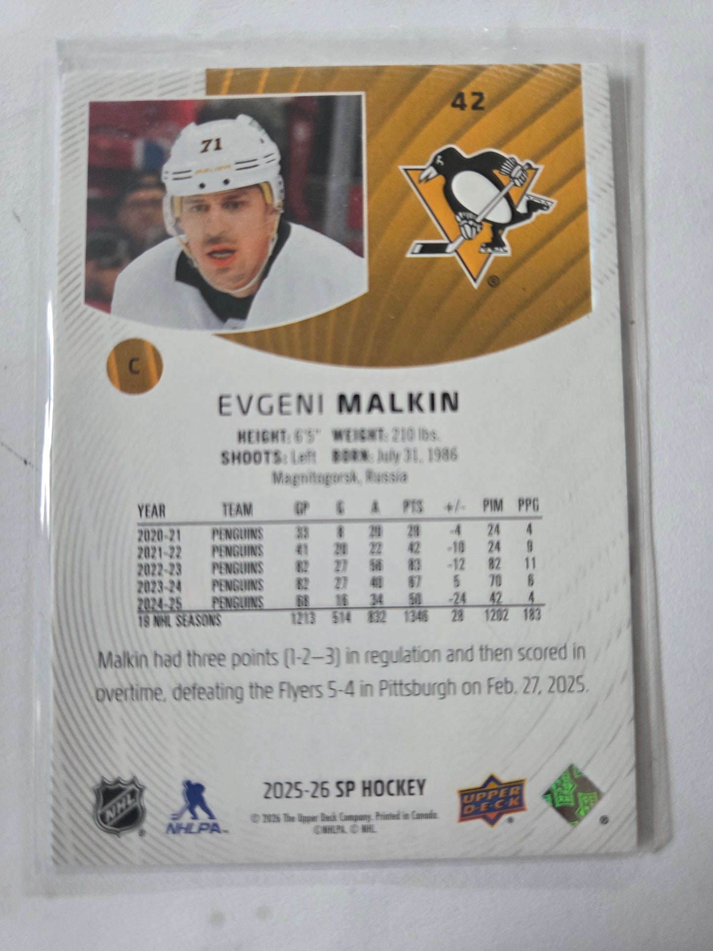 Evgeni Malkin SP Hockey #42 [Pittsburgh Penguins]