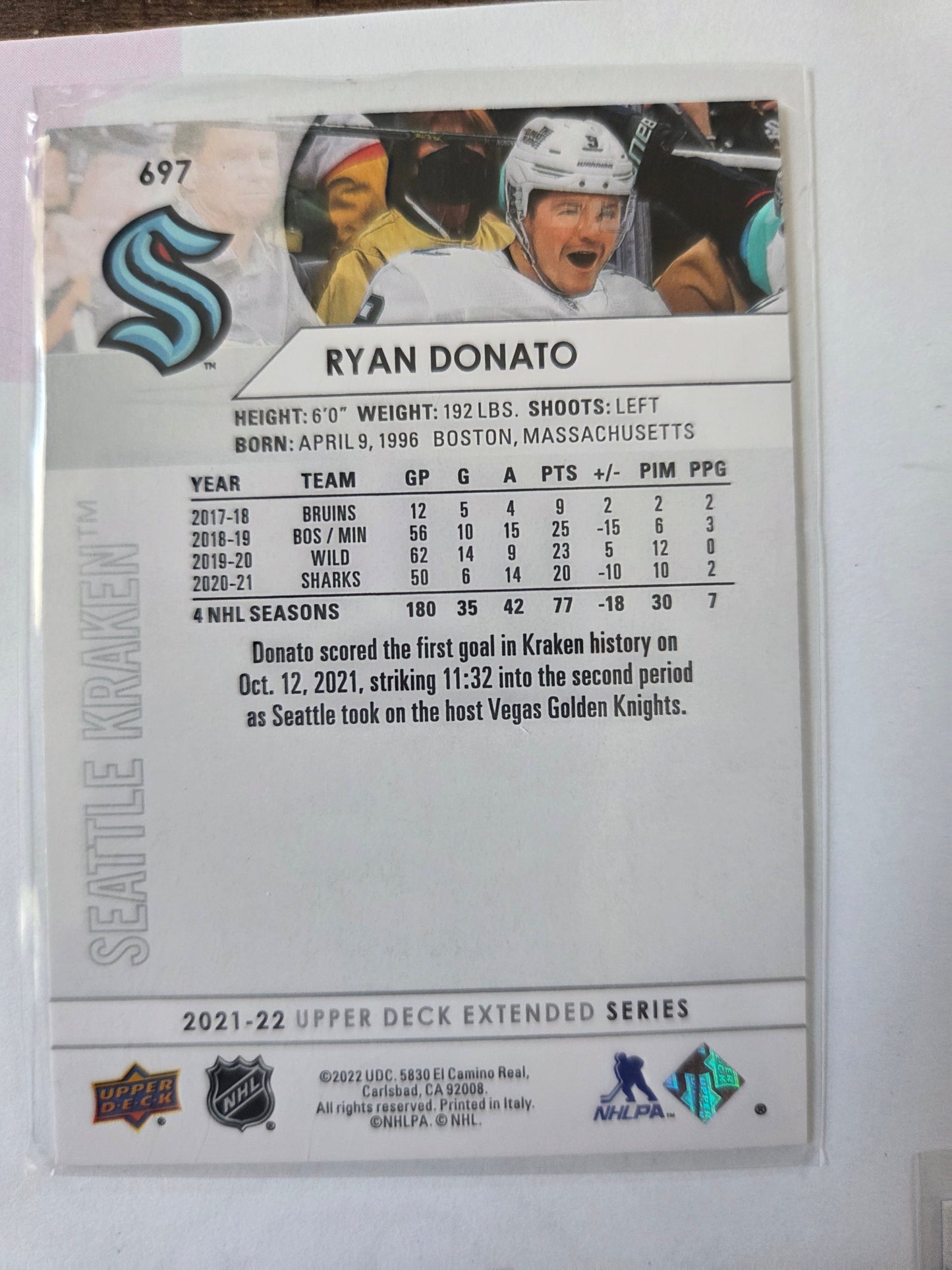 Ryan Donato Upper Deck Extended Series #697 [Seattle Kraken]