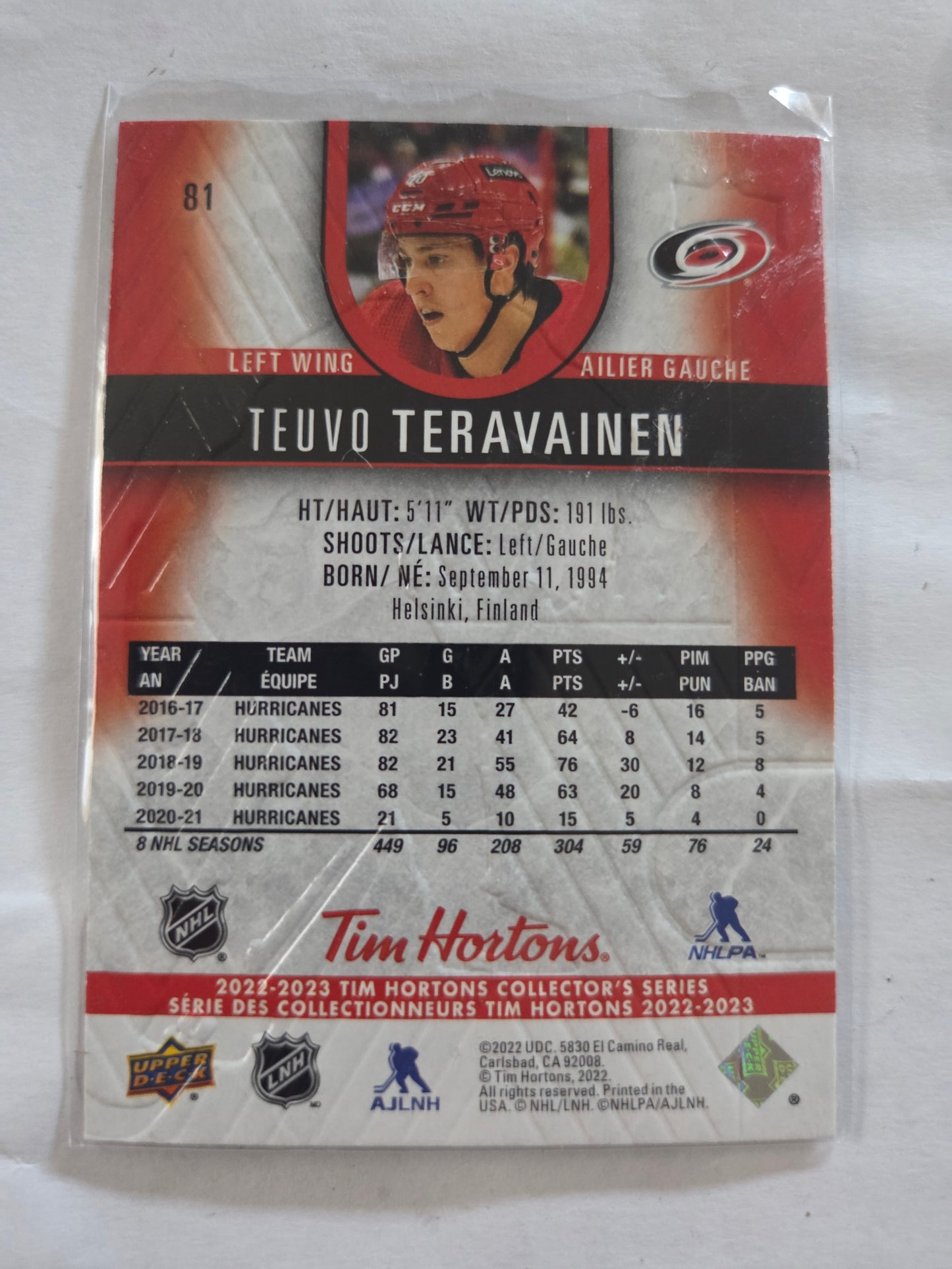 Teuvo Teravainen Tim Hortons Upper Deck #81 [Carolina Hurricanes]