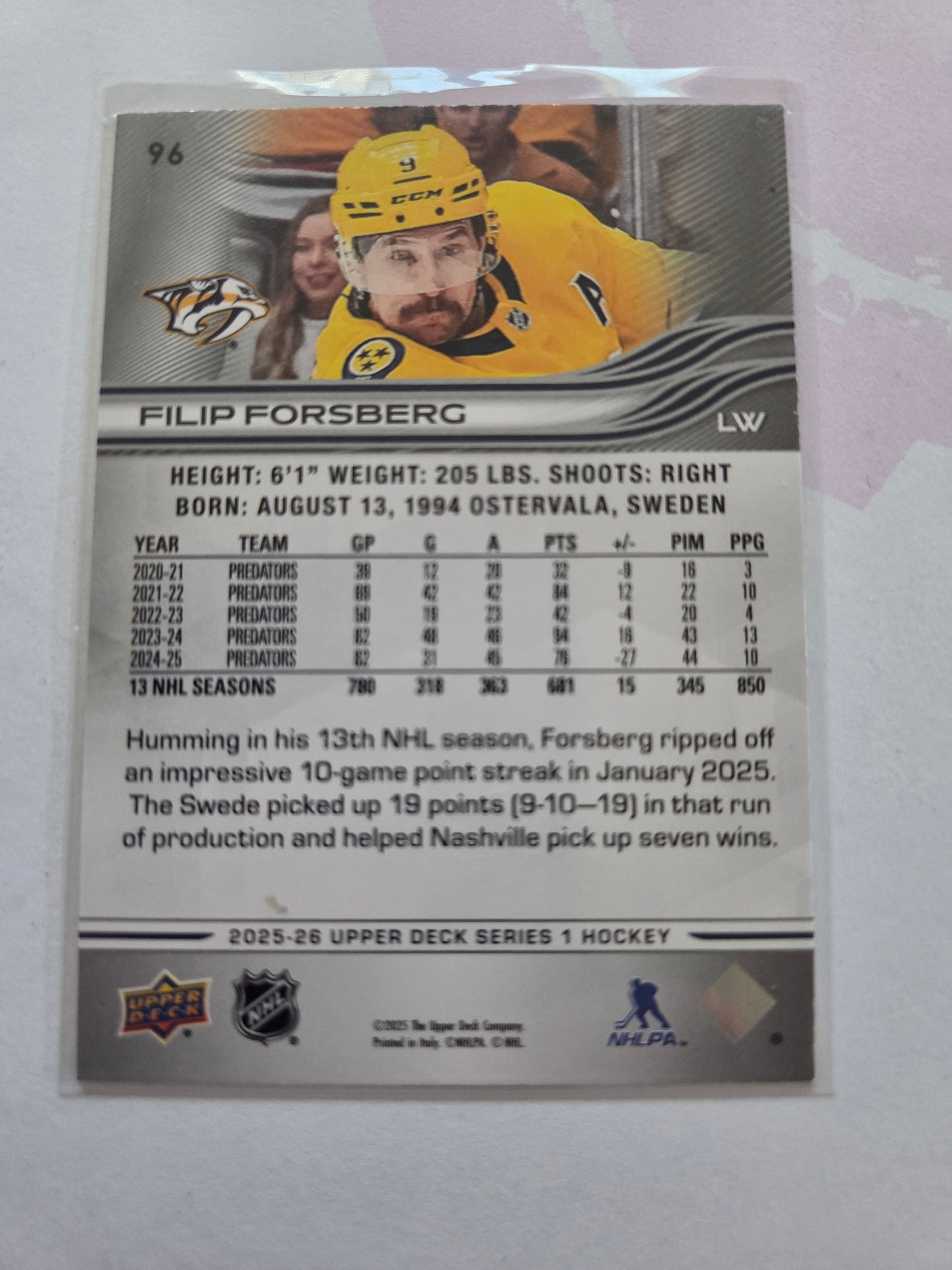 Filip Forsberg Upper Deck Series 1 #96 [Nashville Predators]