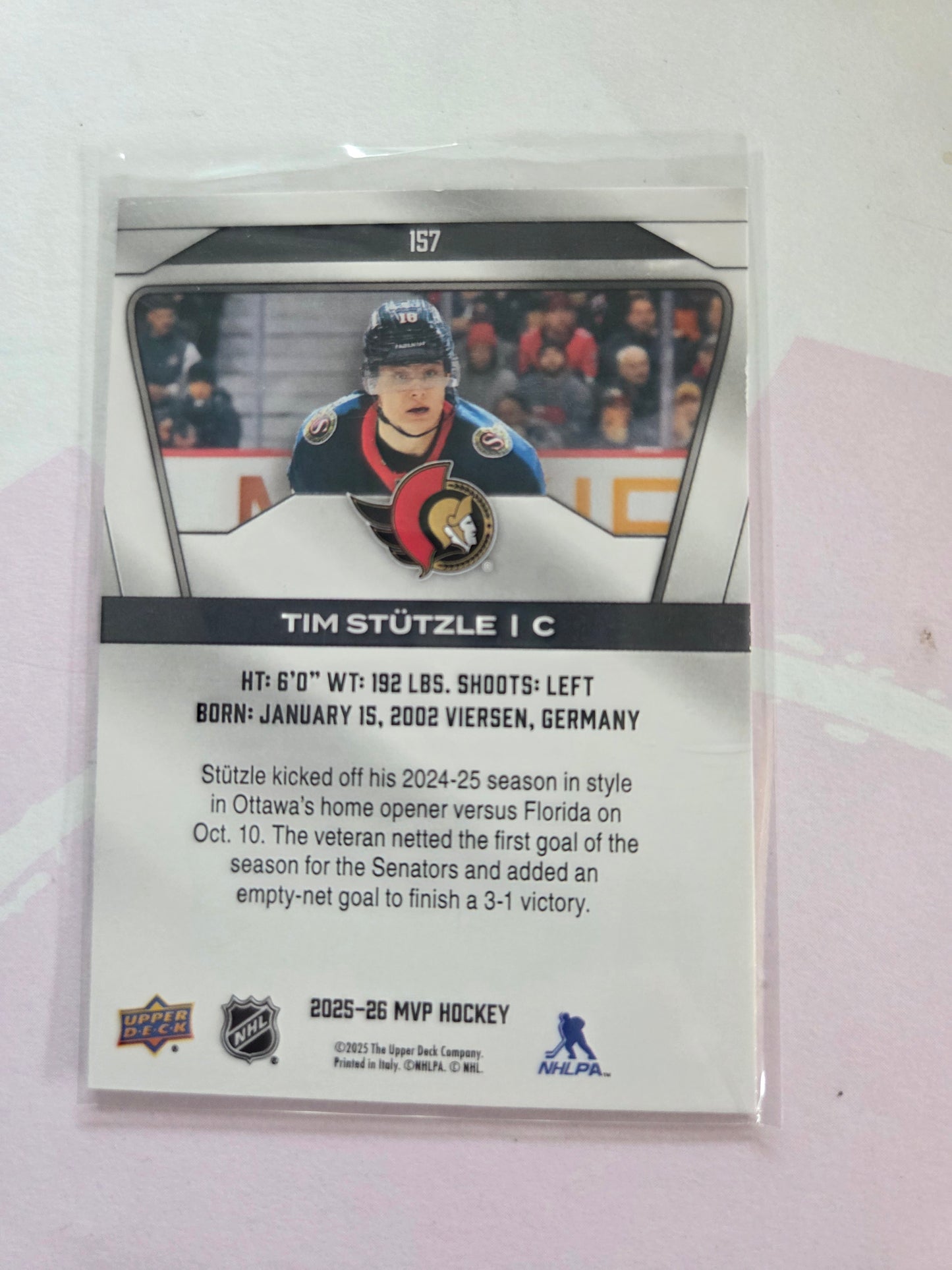 Tim Stützle Upper Deck MVP Hockey #157 [Ottawa Senators]