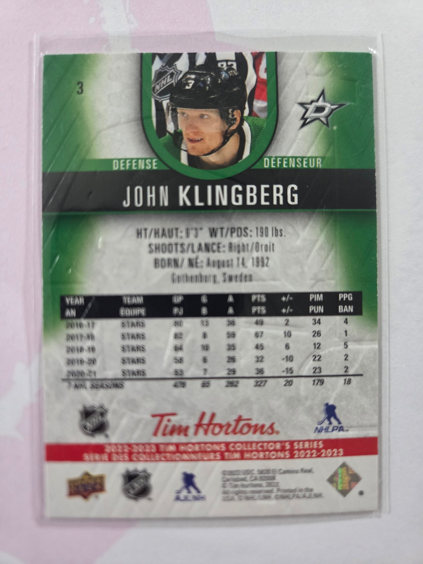 John Klingberg Upper Deck Tim Hortons #3 [Dallas Stars]