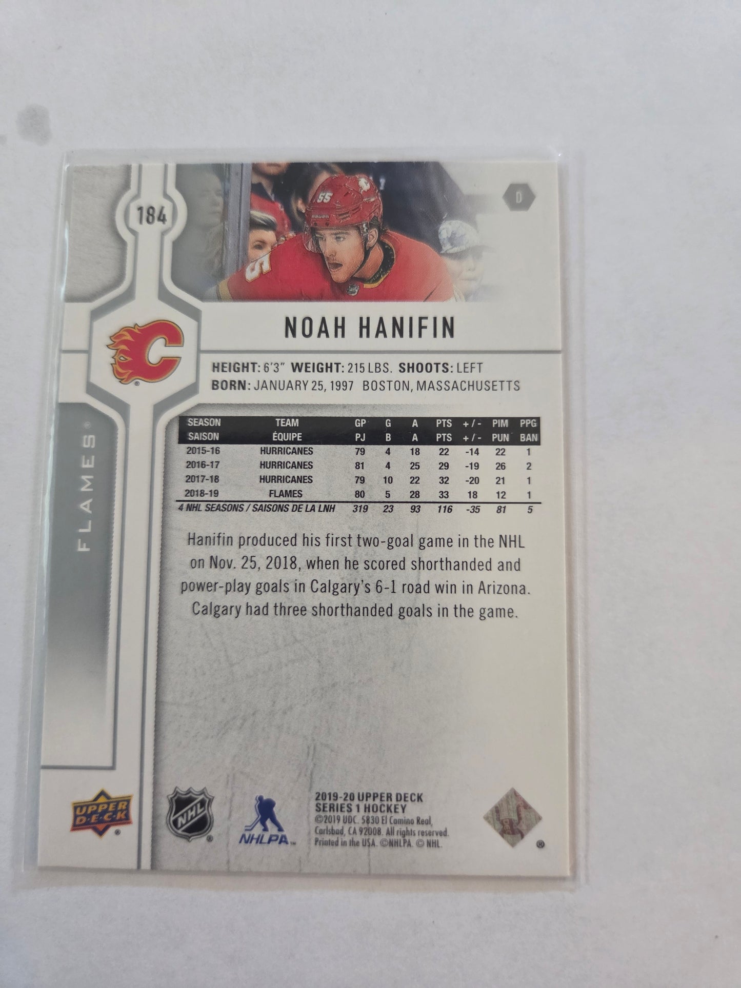 Noah Hanifin Upper Deck Series 1 #184 [Calgary Flames]
