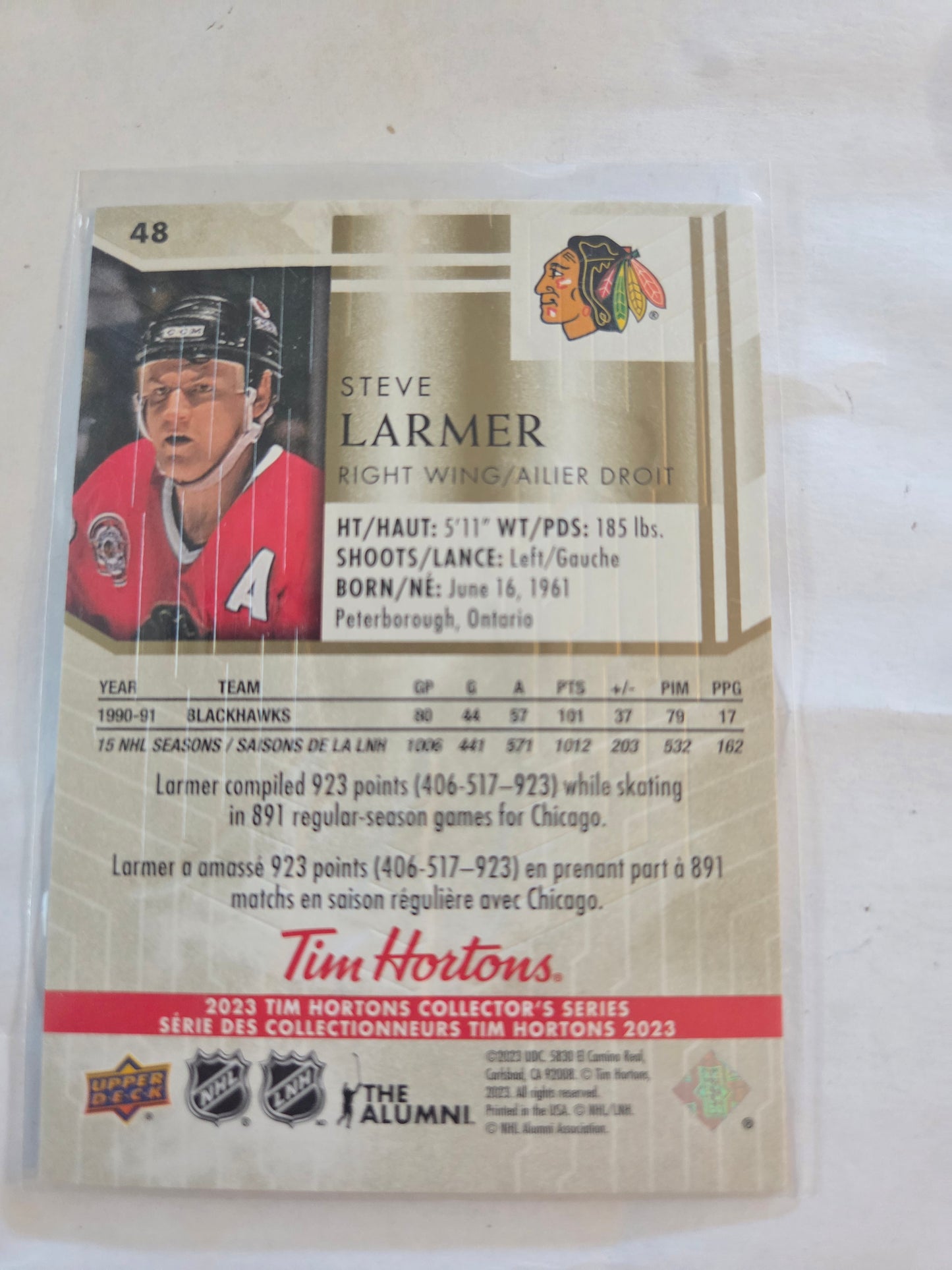 Steve Larmer Tim Hortons Upper Deck #48 [Chicago Blackhawks]