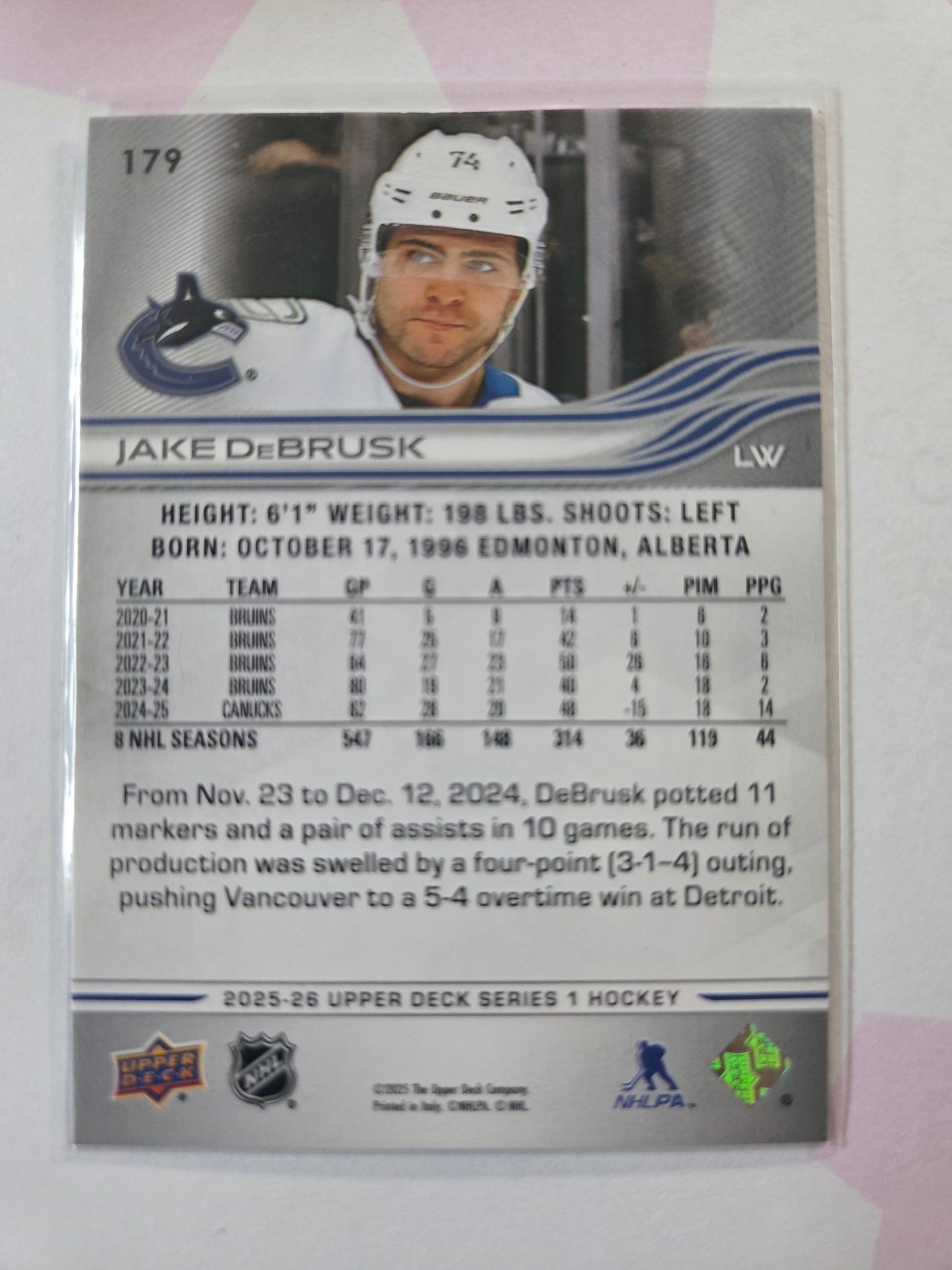 Jake DeBrusk Upper Deck Series 1 #179 [Vancouver Canucks]