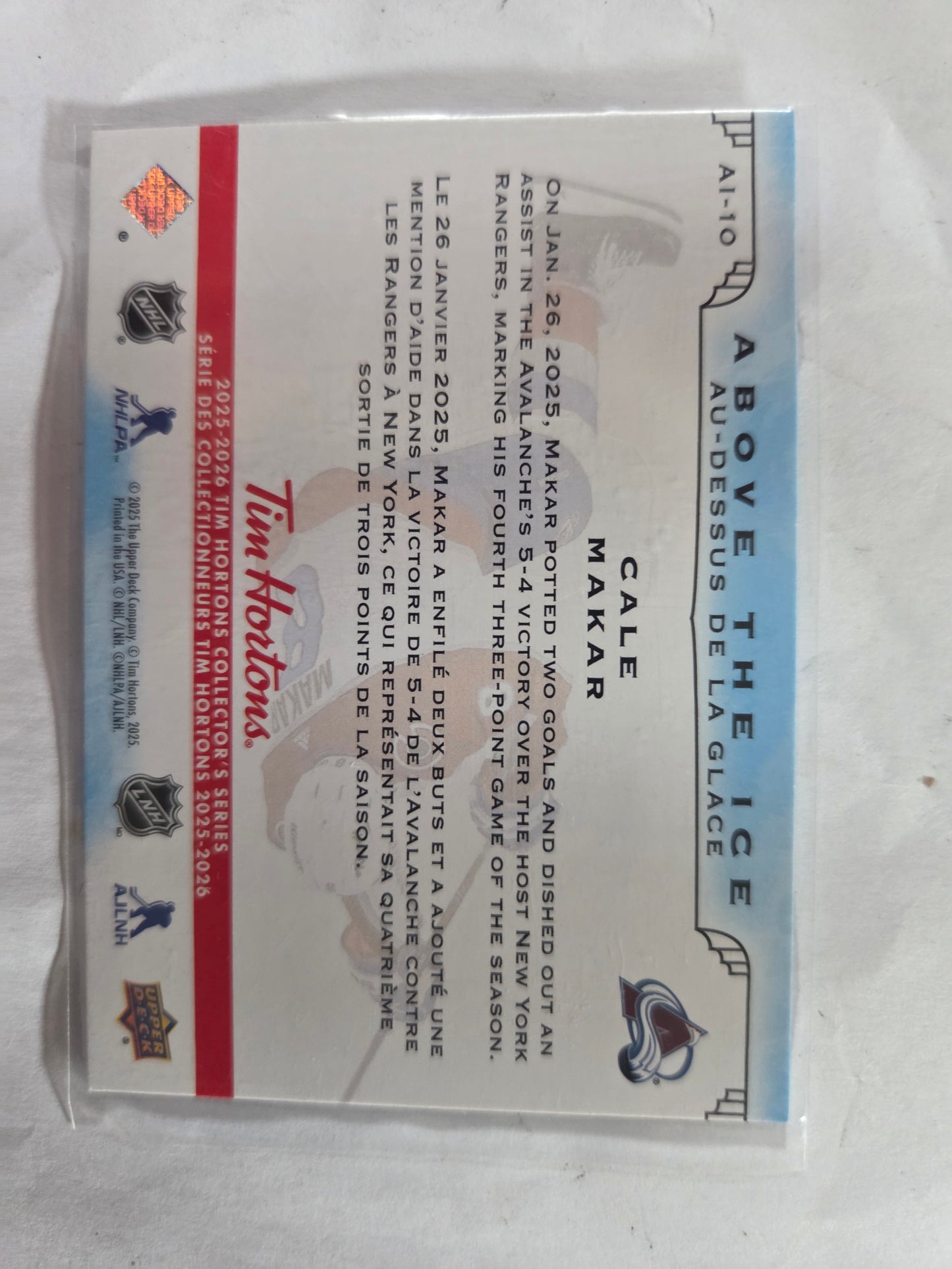 Cale Makar Upper Deck Above the Ice [Colorado Avalanche]