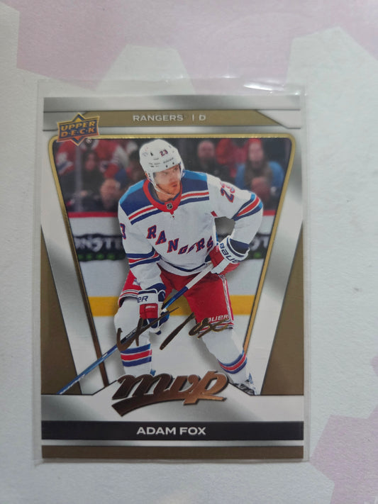 Adam Fox Gold Script Signed Upper Deck MVP Hockey #92 [New York Rangers]