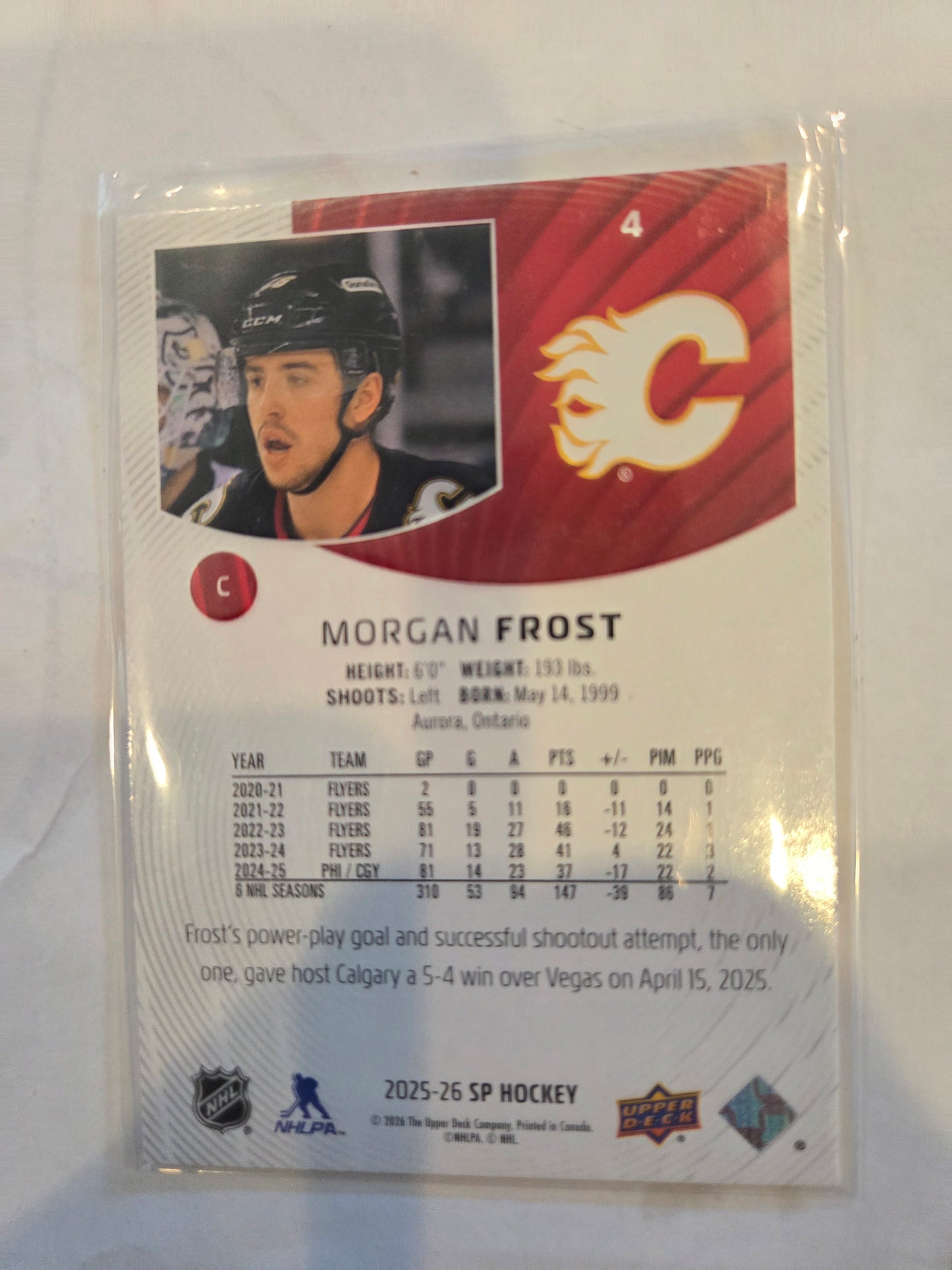 Morgan Frost SP Hockey #4 [Calgary Flames]