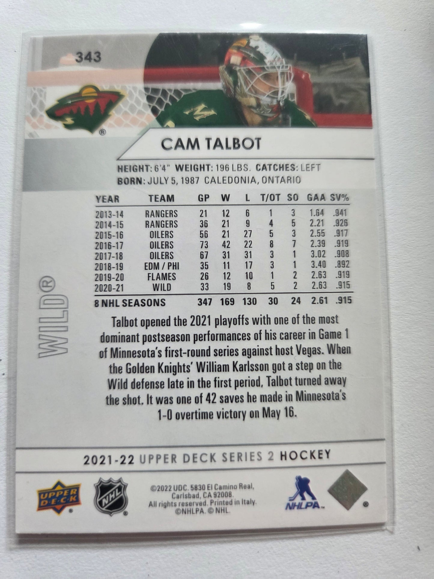 Cam Talbot Upper Deck Series 2 #343 [Minnesota Wild]
