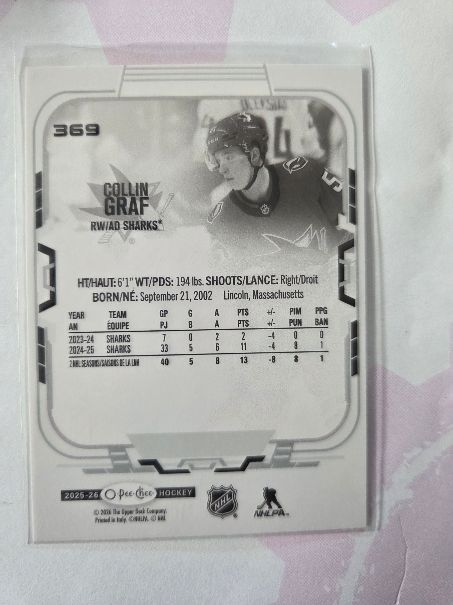 Collin Graf O-Pee-Chee Hockey #369 [San Jose Sharks]