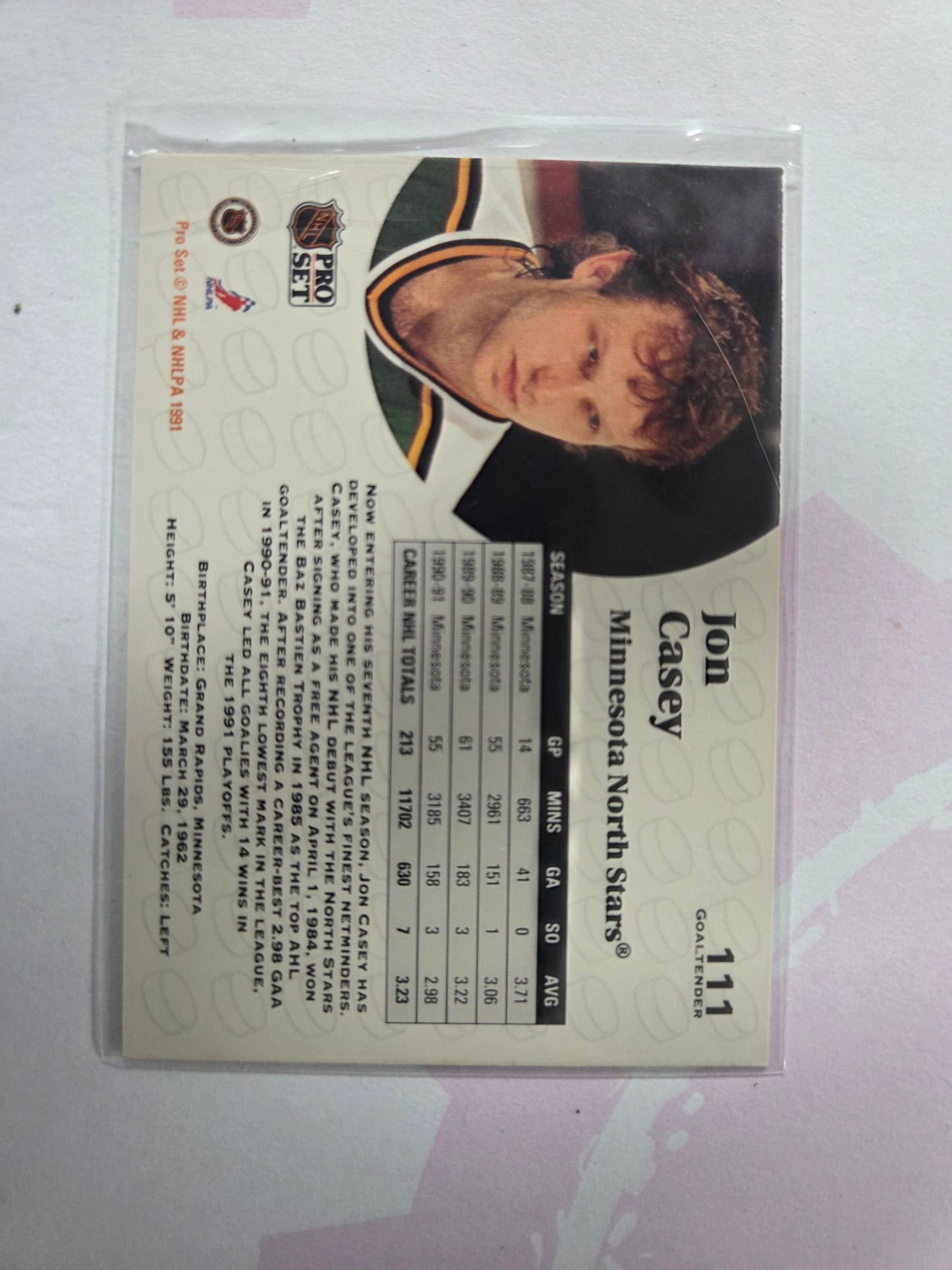 Jon Casey NHL Pro Set #111 [Minnesota North Stars]
