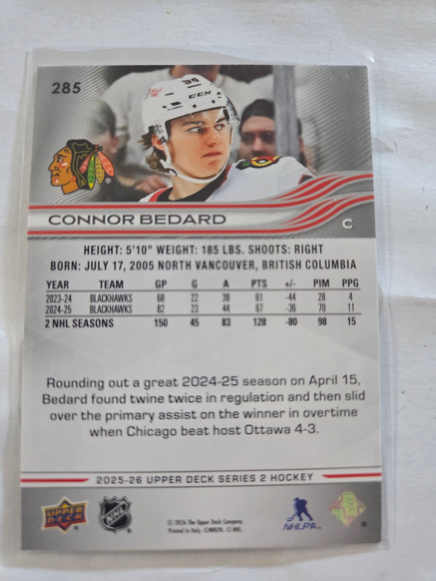Connor Bedard Upper Deck Series 2 #285 [Chicago Blackhawks]