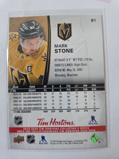 Mark Stone Upper Deck Tim Hortons #61 [Las Vegas Golden Knights]
