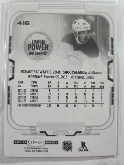 Owen Power O-Pee-Chee Hockey #416 [Buffalo Sabres]