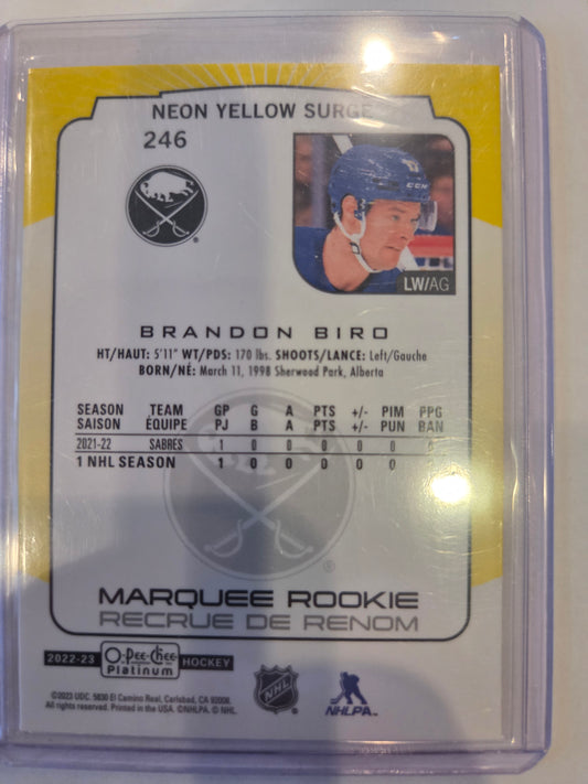 Brandon Biro Neon Yellow Surge O-Pee-Chee Marquee Rookie #246 [Buffalo Sabres]