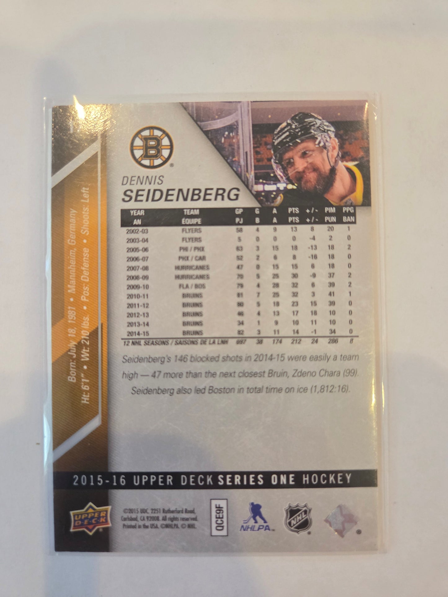 Dennis Seidenberg Upper Deck Series One #17 [Boston Bruins]