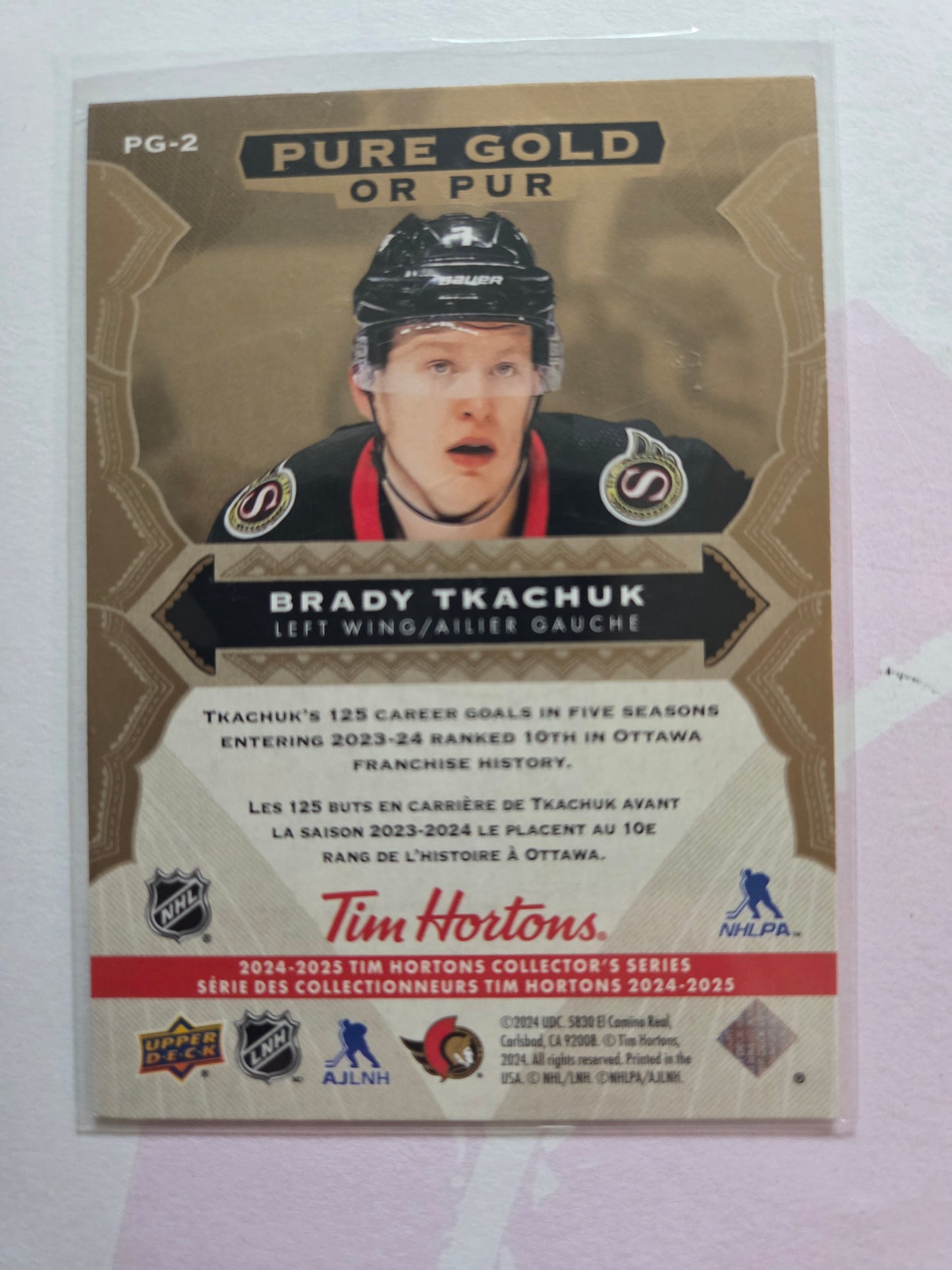 Brady Tkachuk Upper Deck Pure Gold [Ottawa Senators]