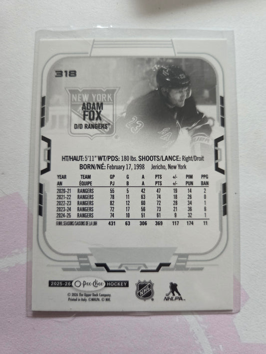 Adam Fox O-Pee-Chee Hockey #318 [New York Rangers]