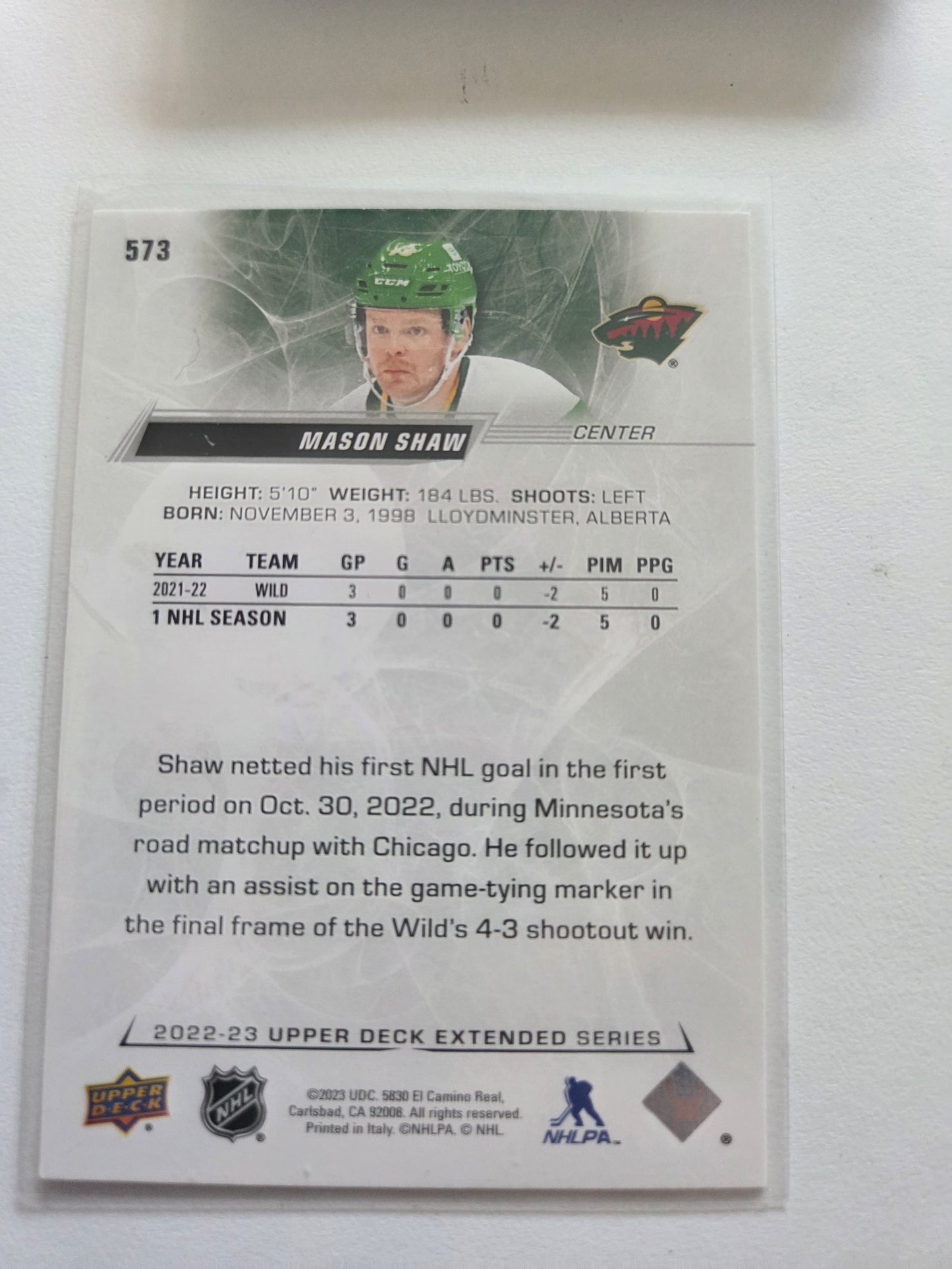 Mason Shaw Upper Deck Extended Series #573 [Minnesota Wild]