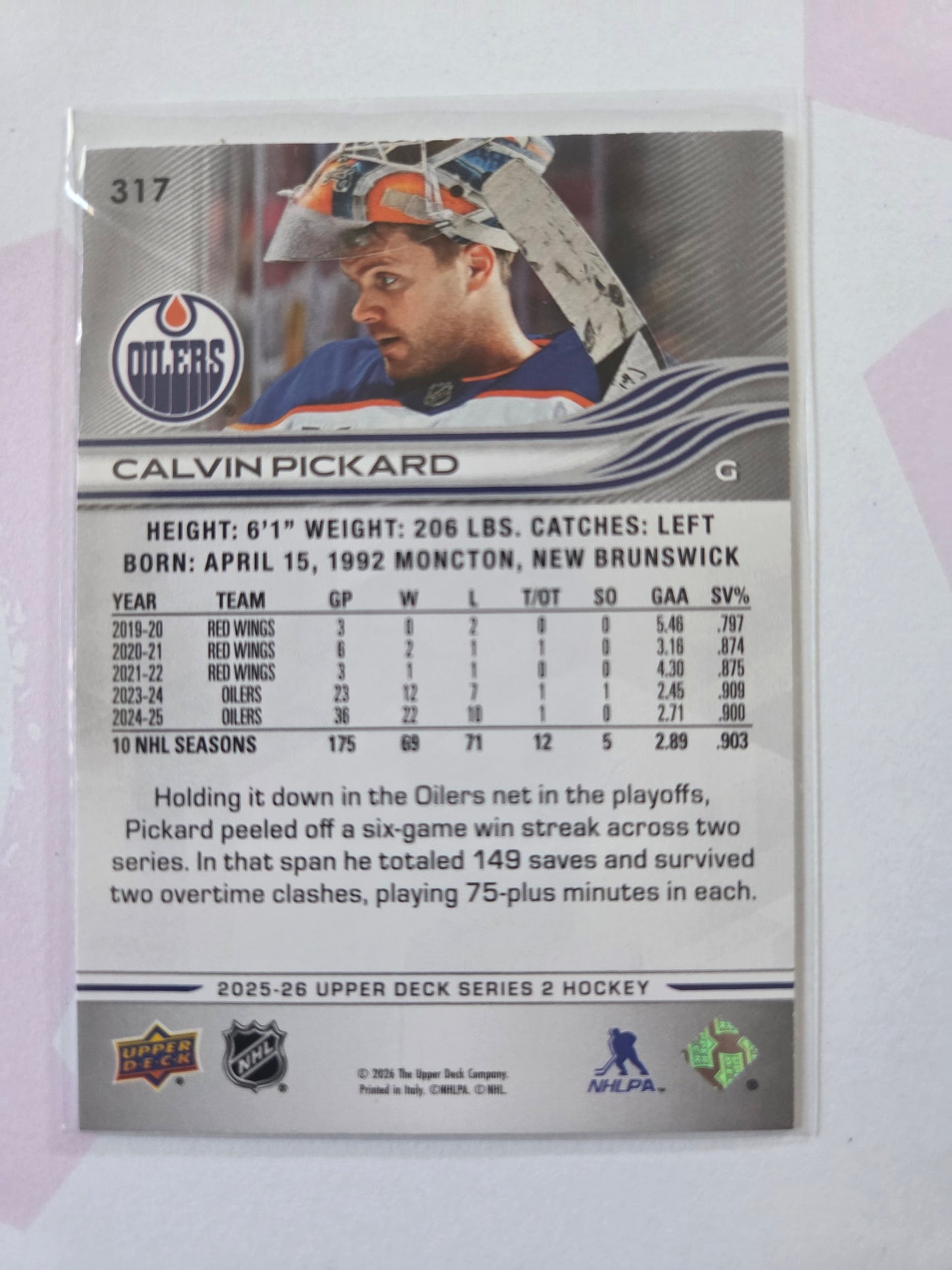 Calvin Pickard Upper Deck Series 2 #317 [Edmonton Oilers]