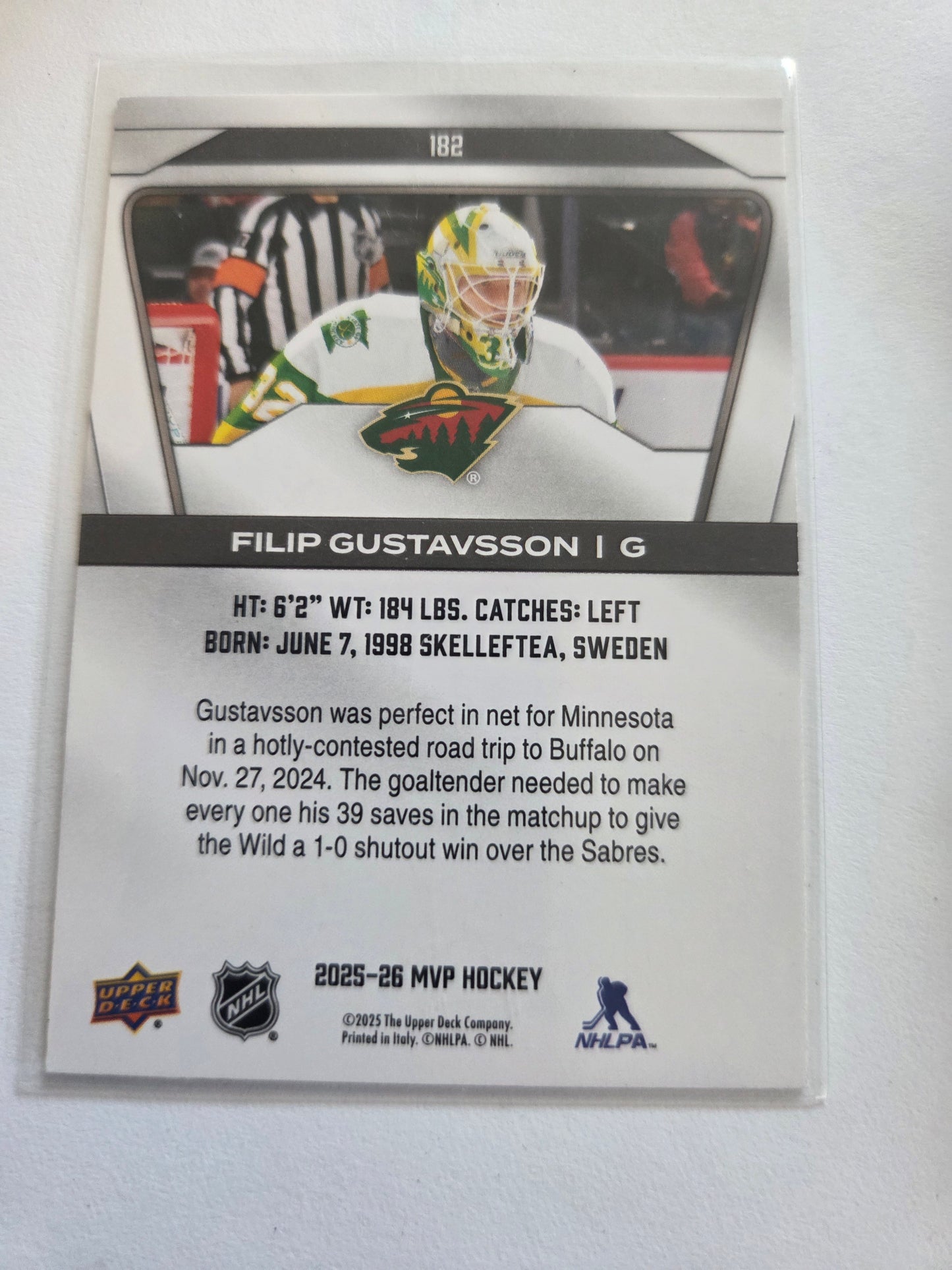 Filip Gustavsson Upper Deck MVP Hockey #182 [Minnesota Wild]