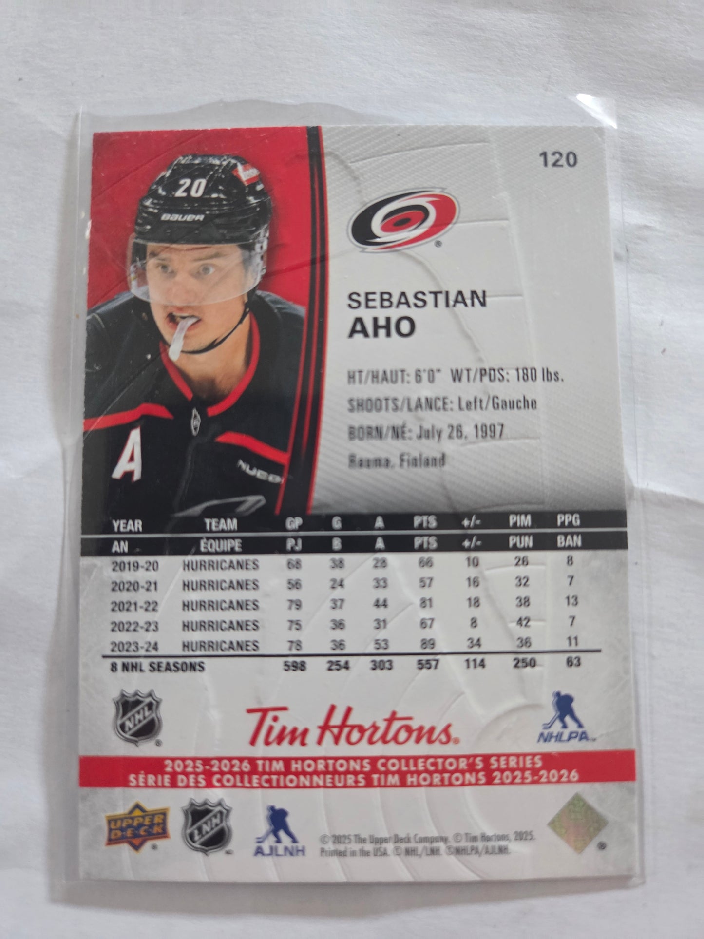 Sebastian Aho Tim Hortons Upper Deck #120 [Carolina Hurricanes]