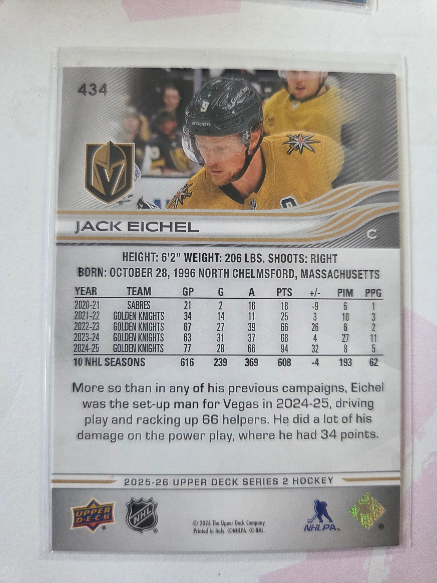 Jack Eichel Upper Deck Series 2 #434 [Las Vegas Golden Knights]