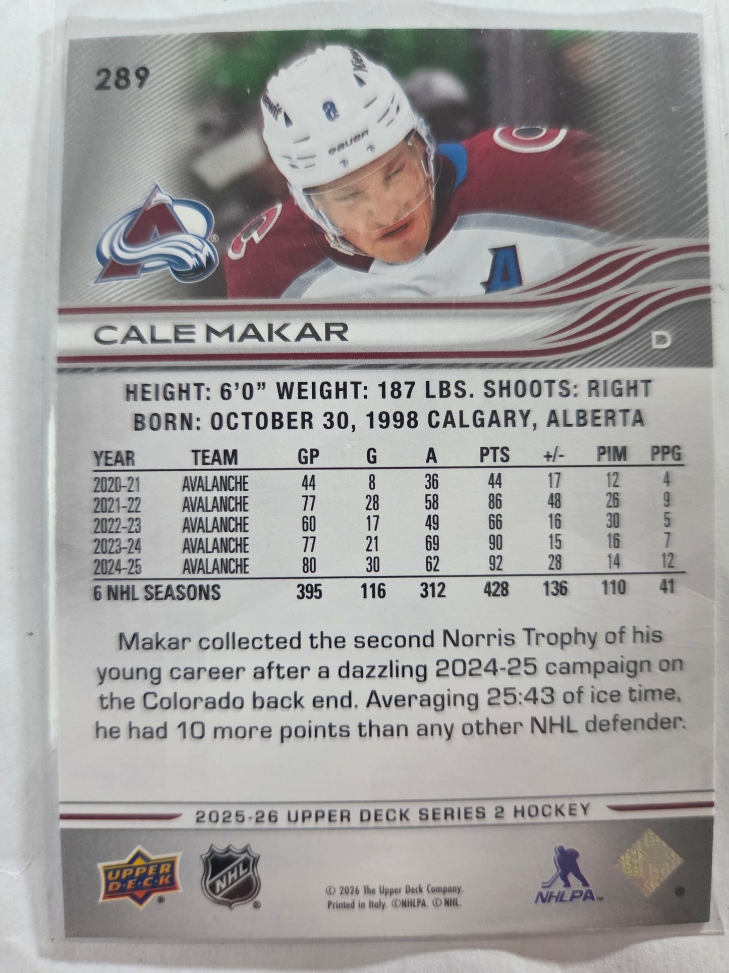 Cale Makar Upper Deck Series 2 #289 [Colorado Avalanche]