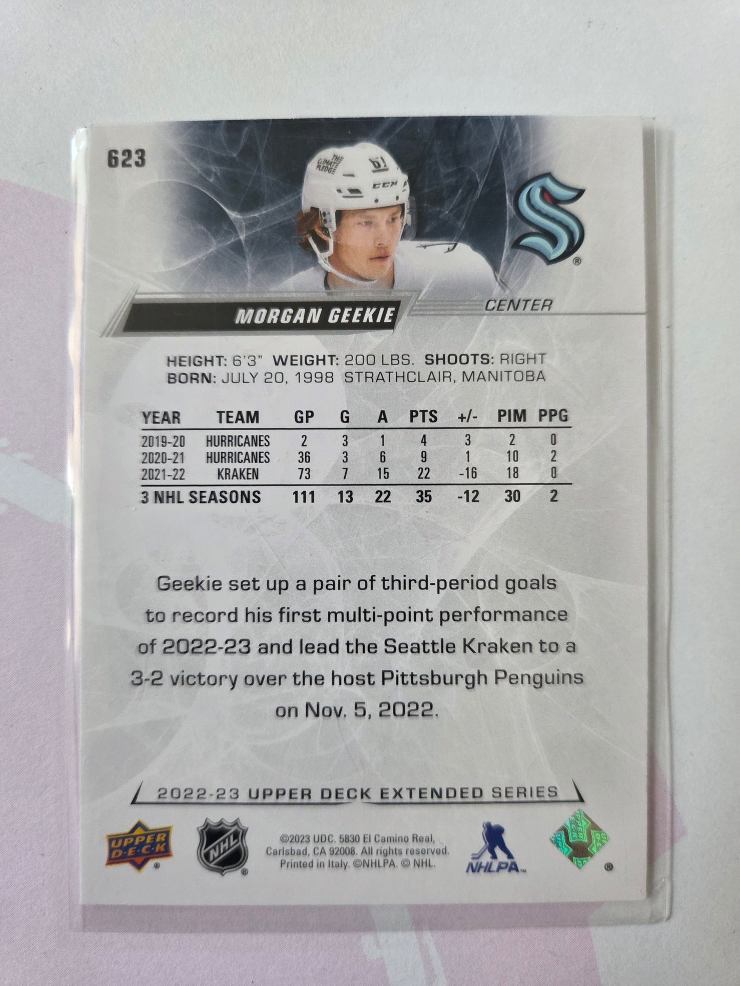 Morgan Geekie Upper Deck Extended Series #623 [Seattle Kraken]