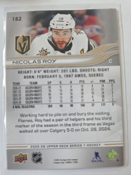 Nicolas Roy Upper Deck Series 1 #182 [Las Vegas Golden Knights]