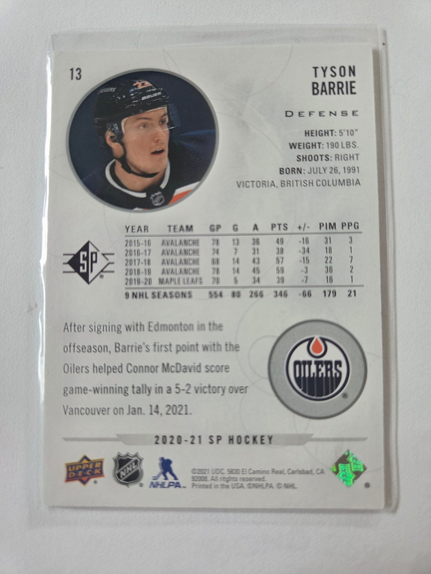 Tyson Barrie SP Hockey #13 [Edmonton Oilers]