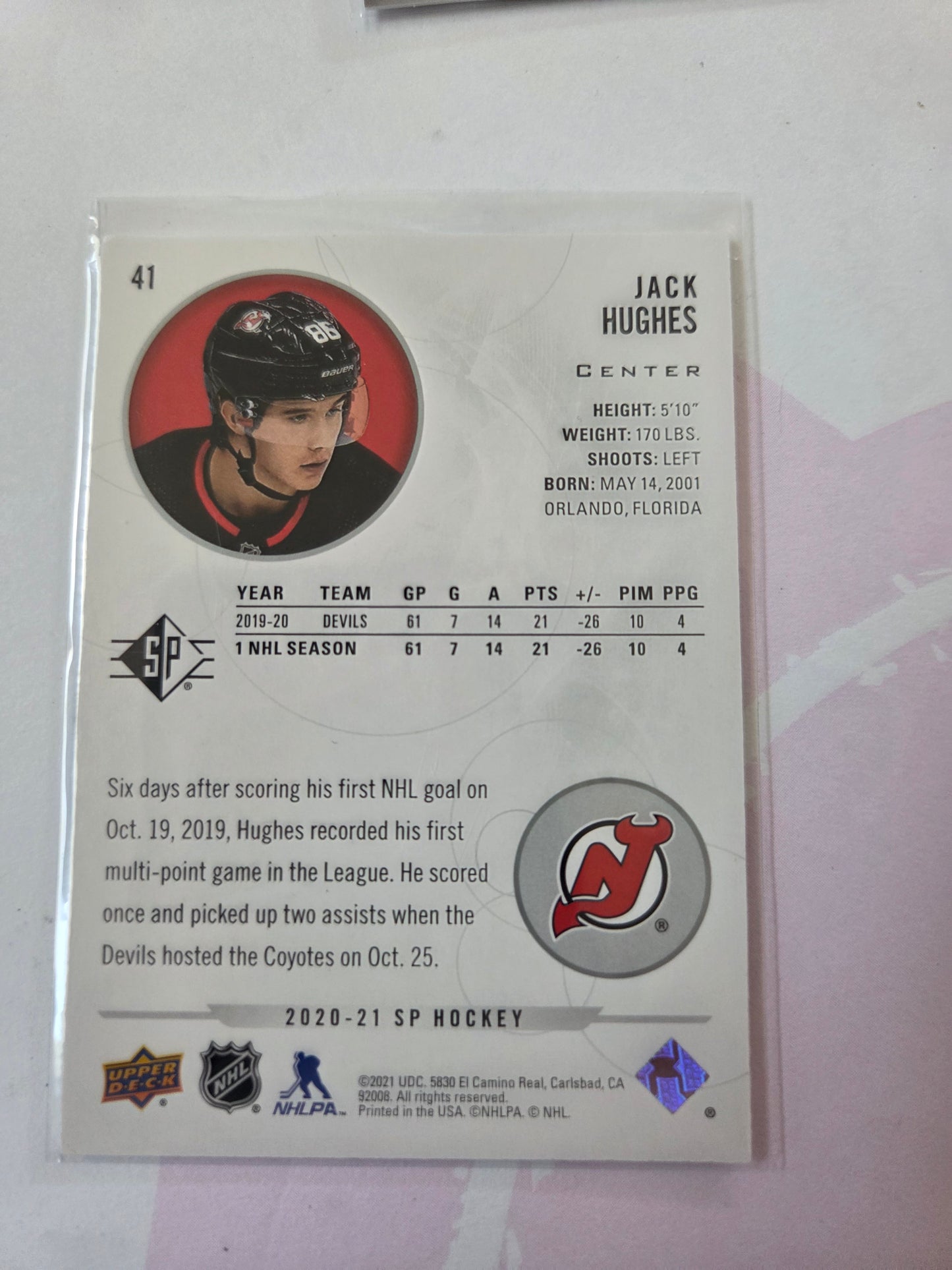 Jack Hughes SP Hockey #41 [New Jersey Devils]