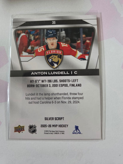 Anton Lundell Upper Deck MVP Hockey Signed Silver Script #35 [Florida Panthers]