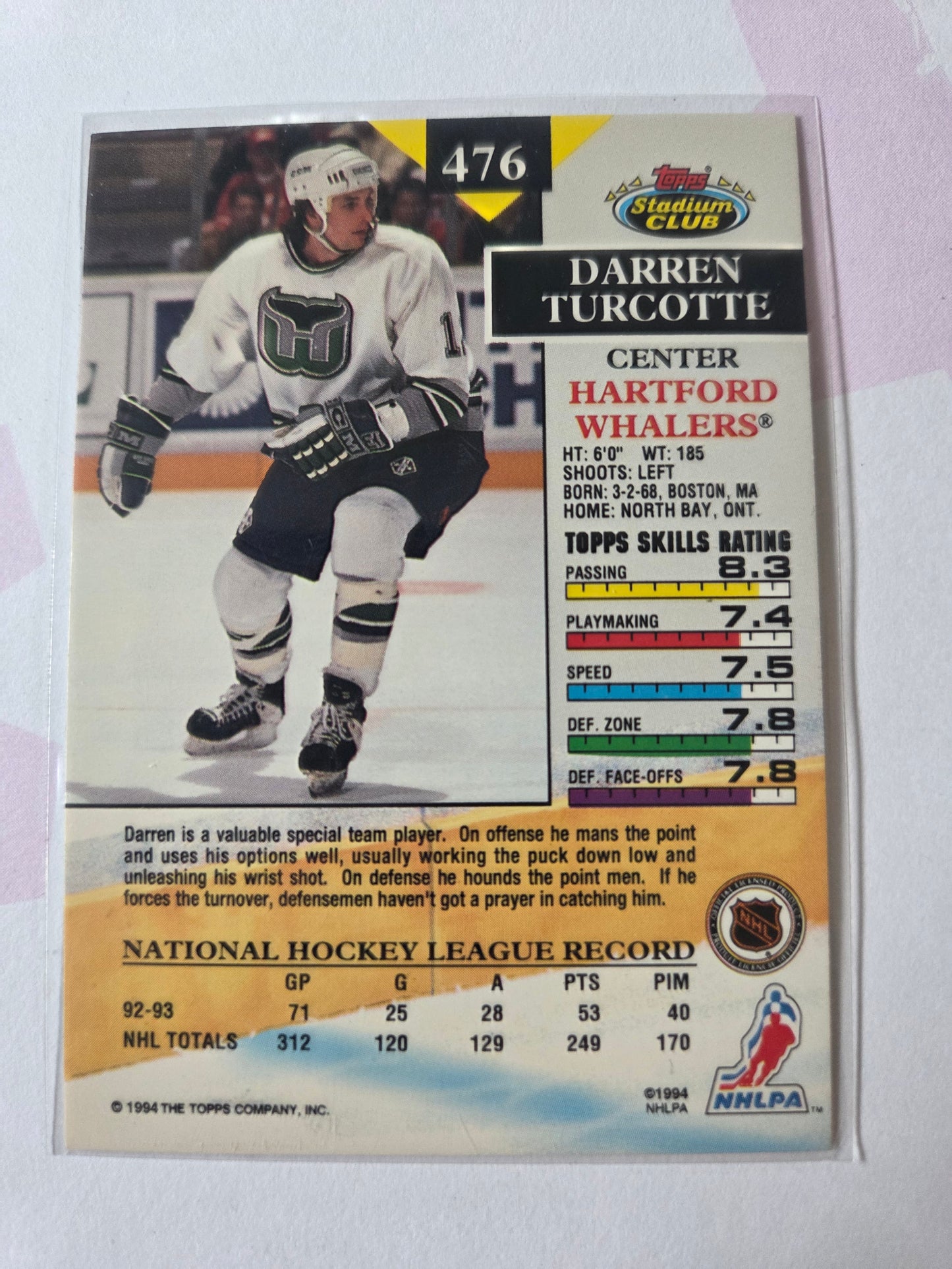 Darren Turcotte Topps Stadium Club #476 [Hartford Whalers]