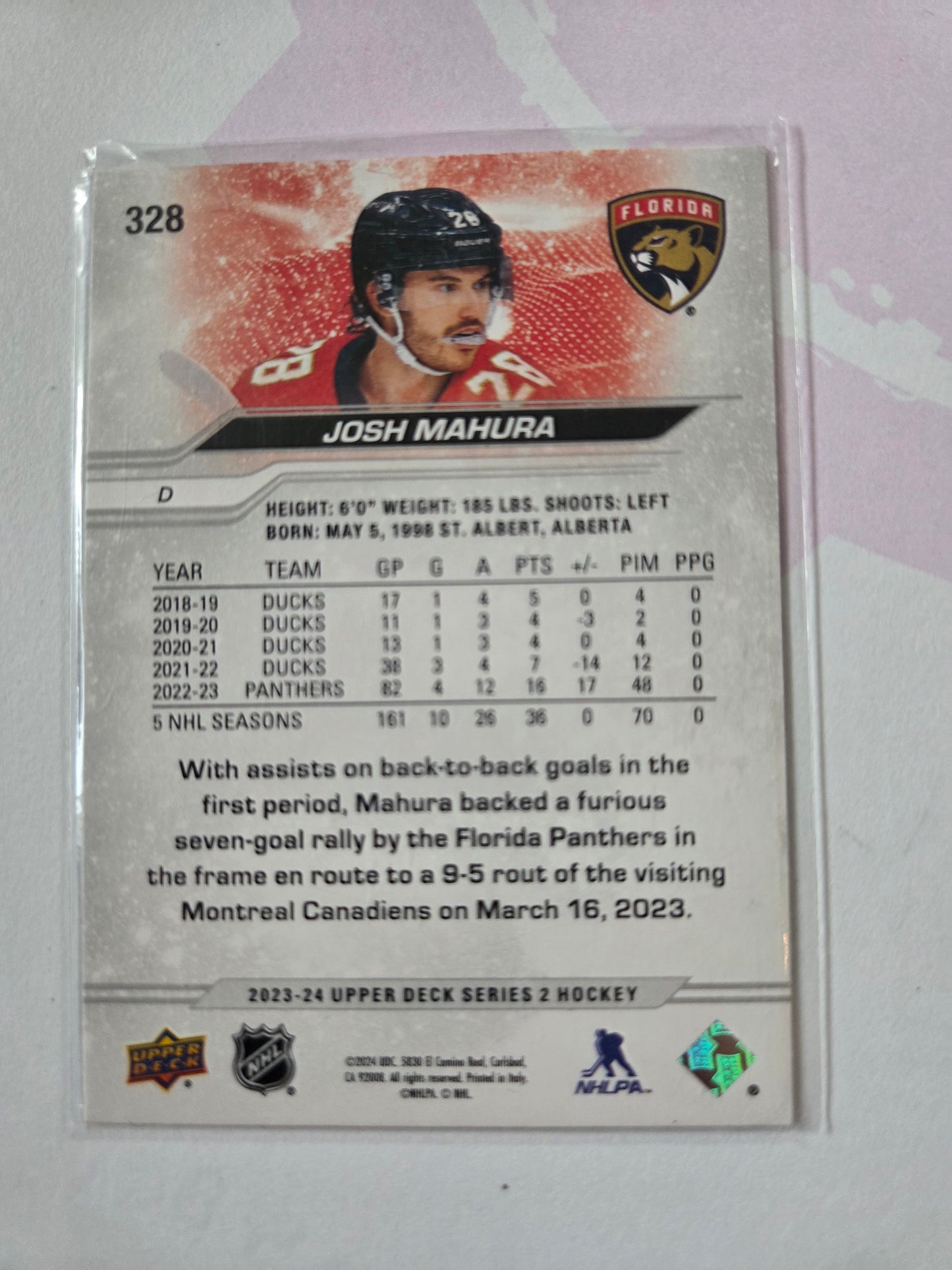 Josh Mahura Upper Deck Series 2 #328 [Florida Panthers]