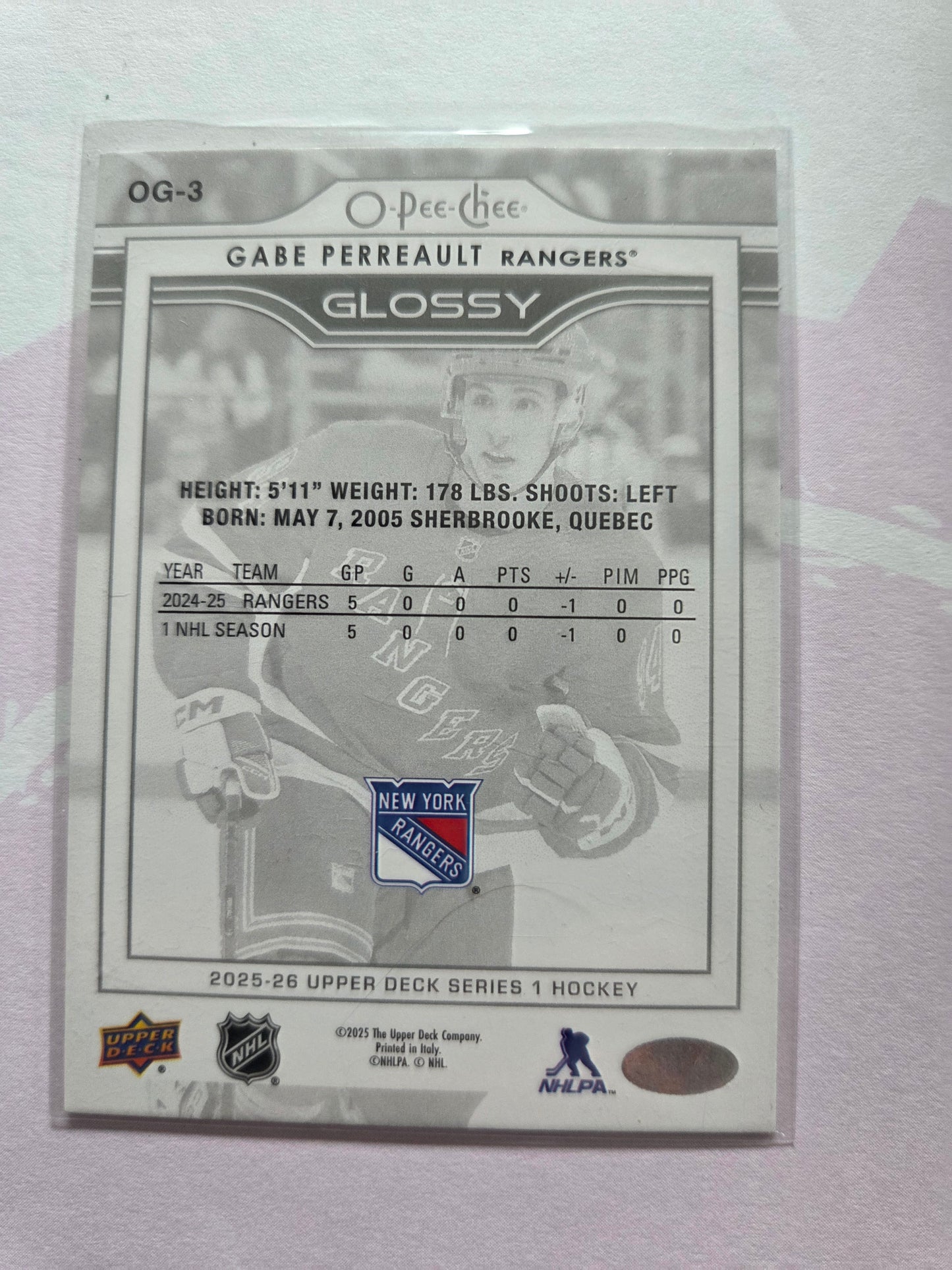 Gabe Perreault Upper Deck O-Pee-Chee Series 1 Glossy [New York Rangers]