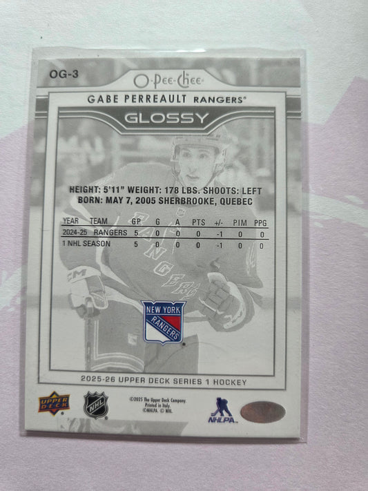 Gabe Perreault Upper Deck O-Pee-Chee Series 1 Glossy [New York Rangers]